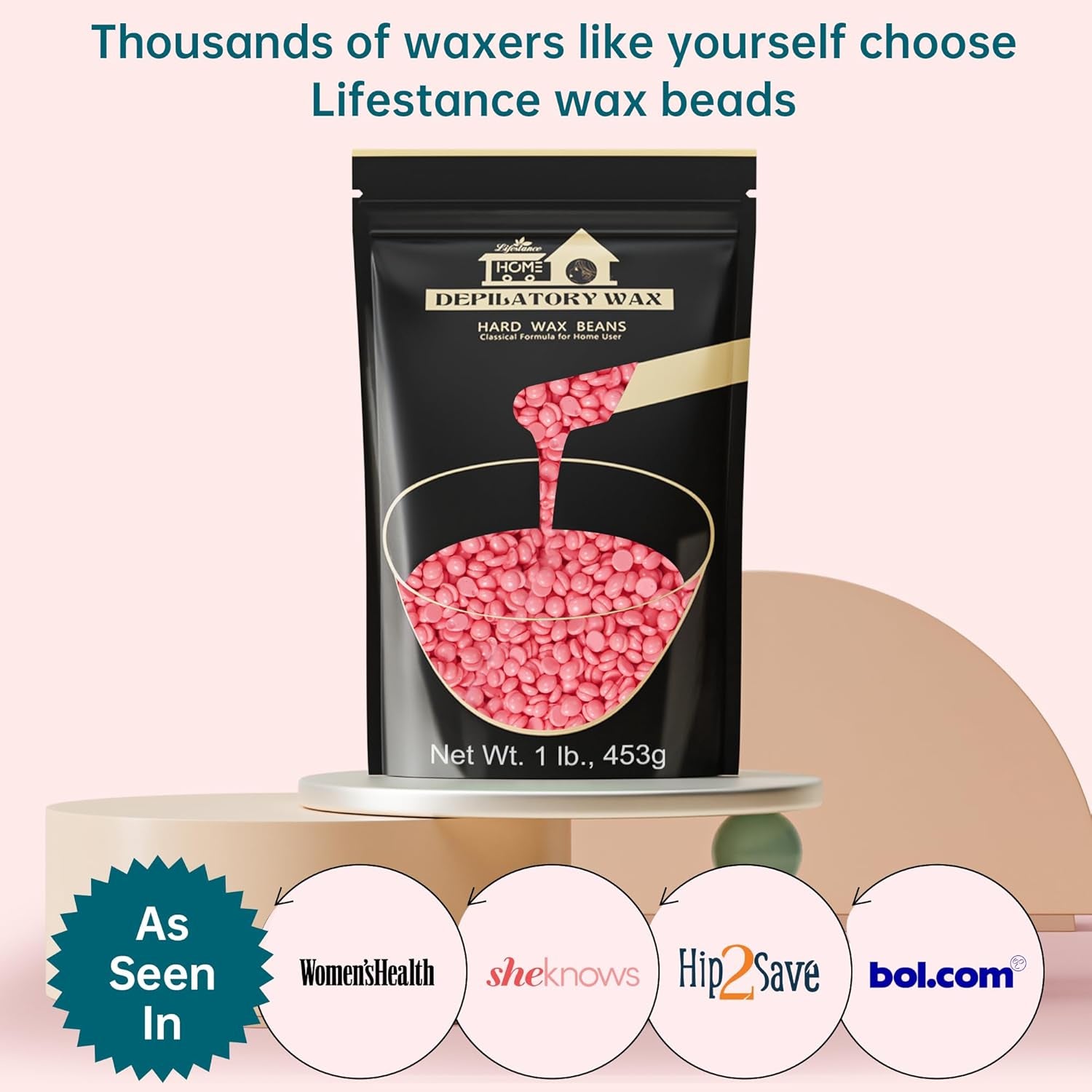 Lifestance 450G Waxing Perlen Formuliert Für Anfänger, Wachsperlen Mit 10 Holzspatel Für Enthaarung, Rose Wachs Haarentfernung Perlen Für Für Feines Haar,Gesicht,Augenbraue,Arme,Finger Und Zehe