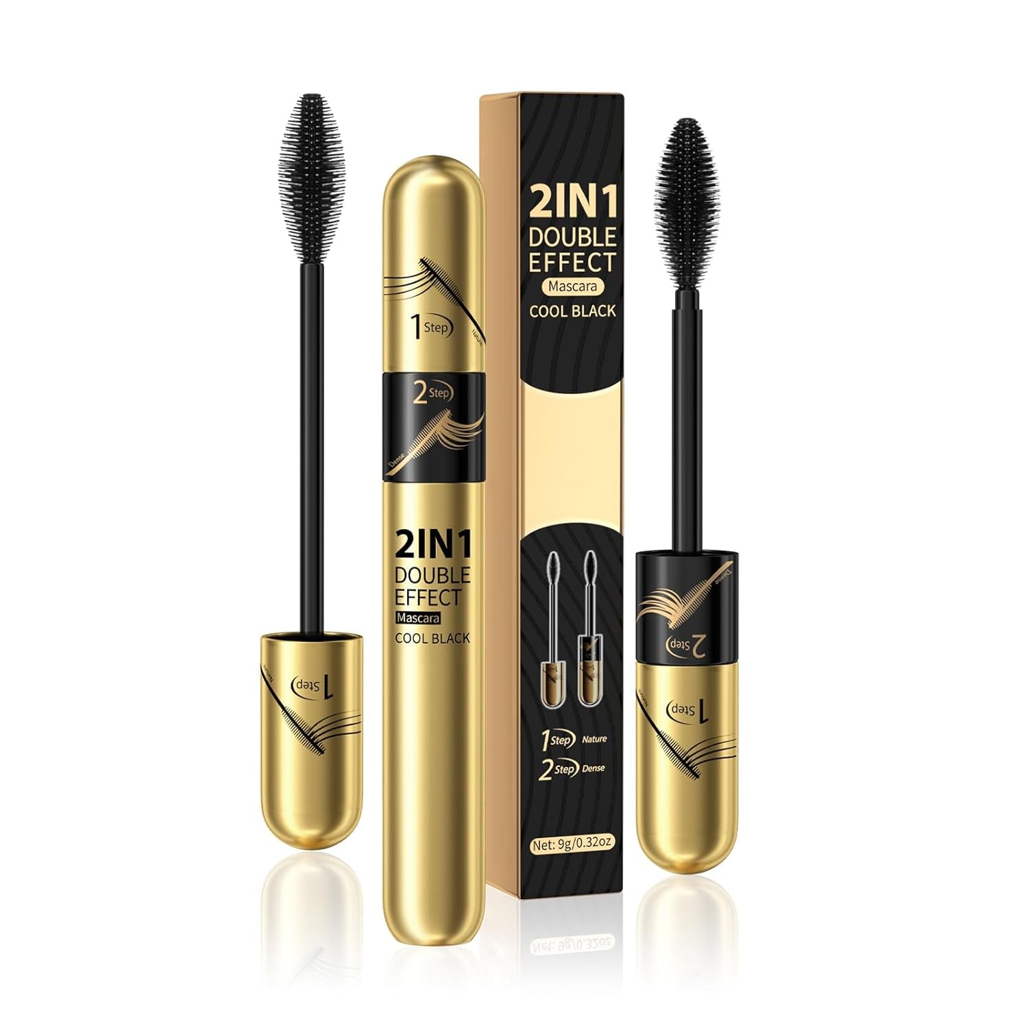 HOUSN 2 in 1 4D Silk Fiber Eyelash Mascara, Black Long-Lasting Waterproof 4D Mascara, Wischfest Und Nicht Verklumpend Für Make, Geeignet Für Empfindliche Augen, Augen Make up Produkte
