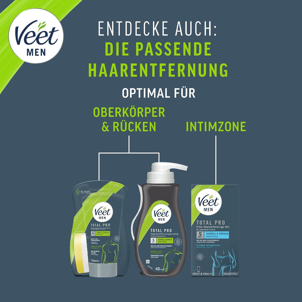 Veet Men Dusch-Haarentfernungscreme 3Er Pack Für Oberkörper & Beine - Enthaarungscreme Für Männer, Für Normale Haut - 3 X 150 Ml Inkl. Schwamm