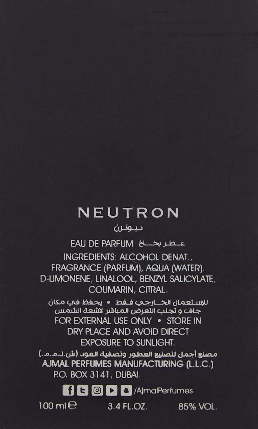 Ajmal Neutron by EAU De Parfum Spray 3.4 Oz / 100 Ml (Men)