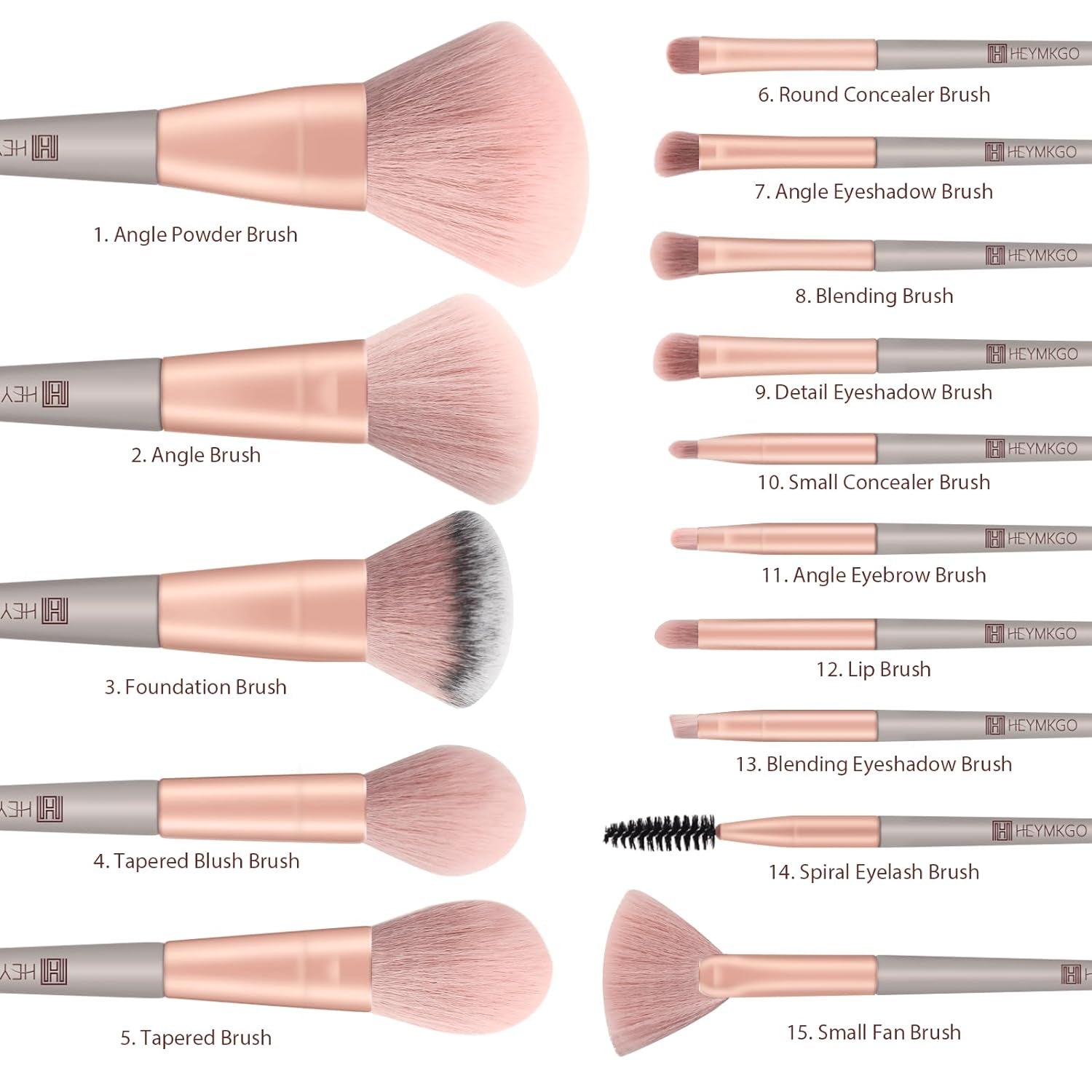Pinselset Makeup HEYMKGO 15Pcs Synthetische Borsten Grüne Farbe Konischer Griff Make up Pinsel Set Schminkpinsel Gesicht Auge Lidschatten Mit Tragbarer Kordelzug Flanell Tasche (Rosa)