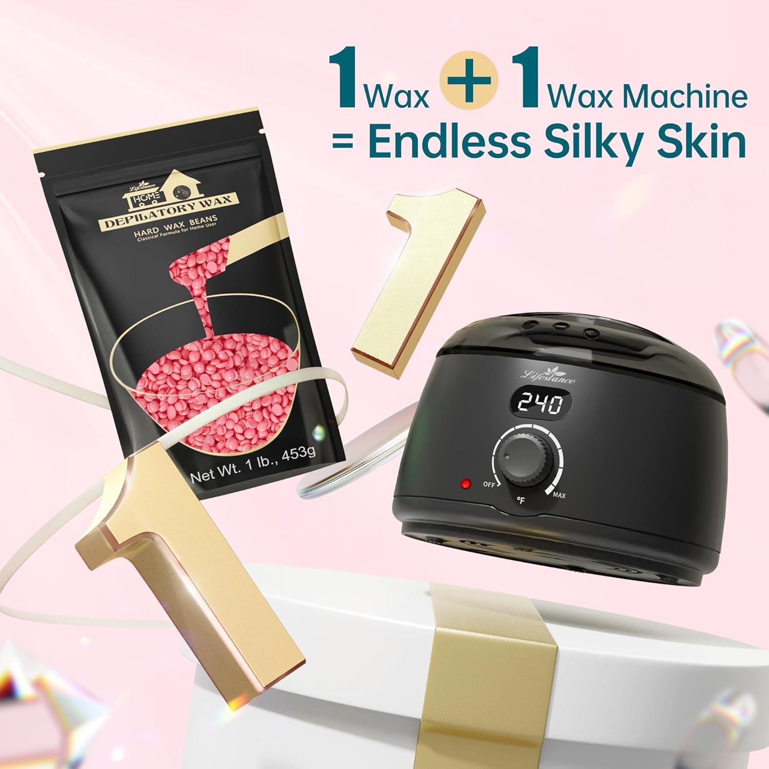 Lifestance 450G Waxing Perlen Formuliert Für Anfänger, Wachsperlen Mit 10 Holzspatel Für Enthaarung, Rose Wachs Haarentfernung Perlen Für Für Feines Haar,Gesicht,Augenbraue,Arme,Finger Und Zehe
