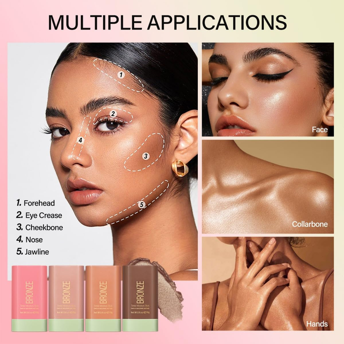 Ofanyia Cream Bronzer Stick, Unique Roating Design Multi-Use Bronzer Stick, Lightweight Easy to Blend Cream Bronzer, Velvet Matte Texture Bronzer Face Stick(3# Rich Glow)