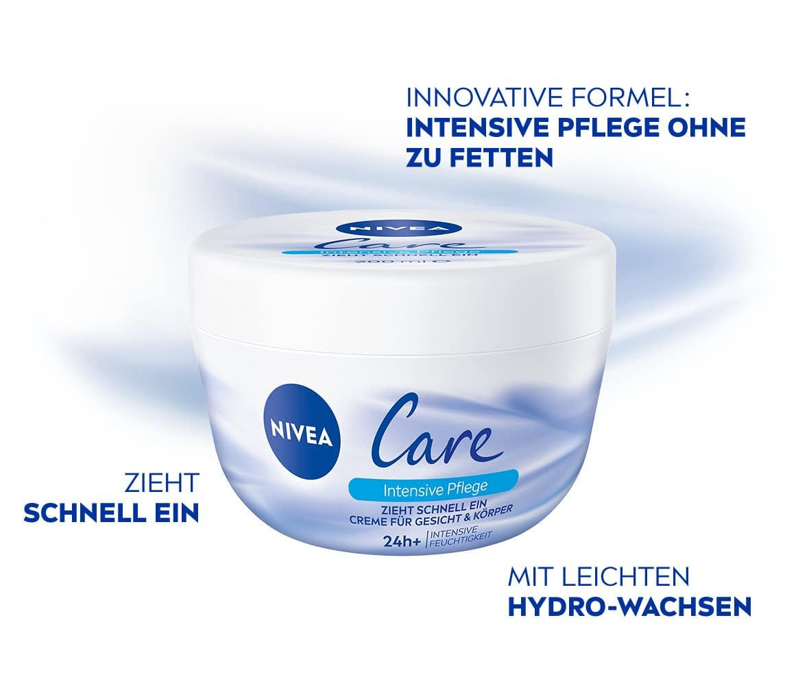 NIVEA Care Creme - Schnelle Feuchtigkeitspflege für Gesicht und Körper, 200 ml für zarte und glatte Haut