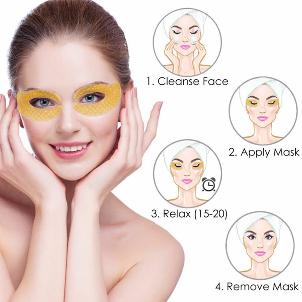 Augenpads, Eye Mask, 24K Gold Eye Patches, anti Aging Augenpads Mit Hyaluron Augenpflege, Kollagen Augenmaske Feuchtigkeit Spendende, Entfernen Taschen, Dunkle Kreise & Puffiness-5Pairs