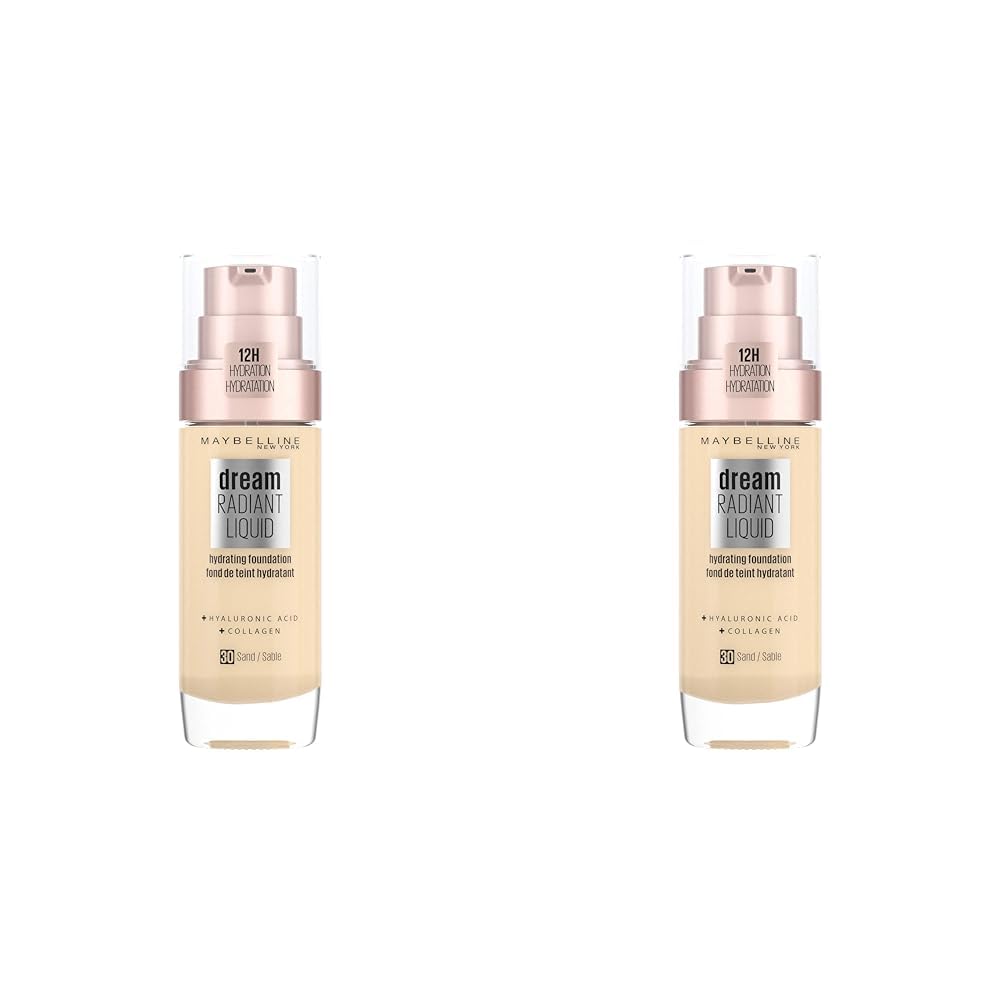 Maybelline New York Make Up, Dream Radiant Liquid Make-Up, Flüssige Foundation, Nr. 30 Sand, 30 Ml (Packung Mit 2)
