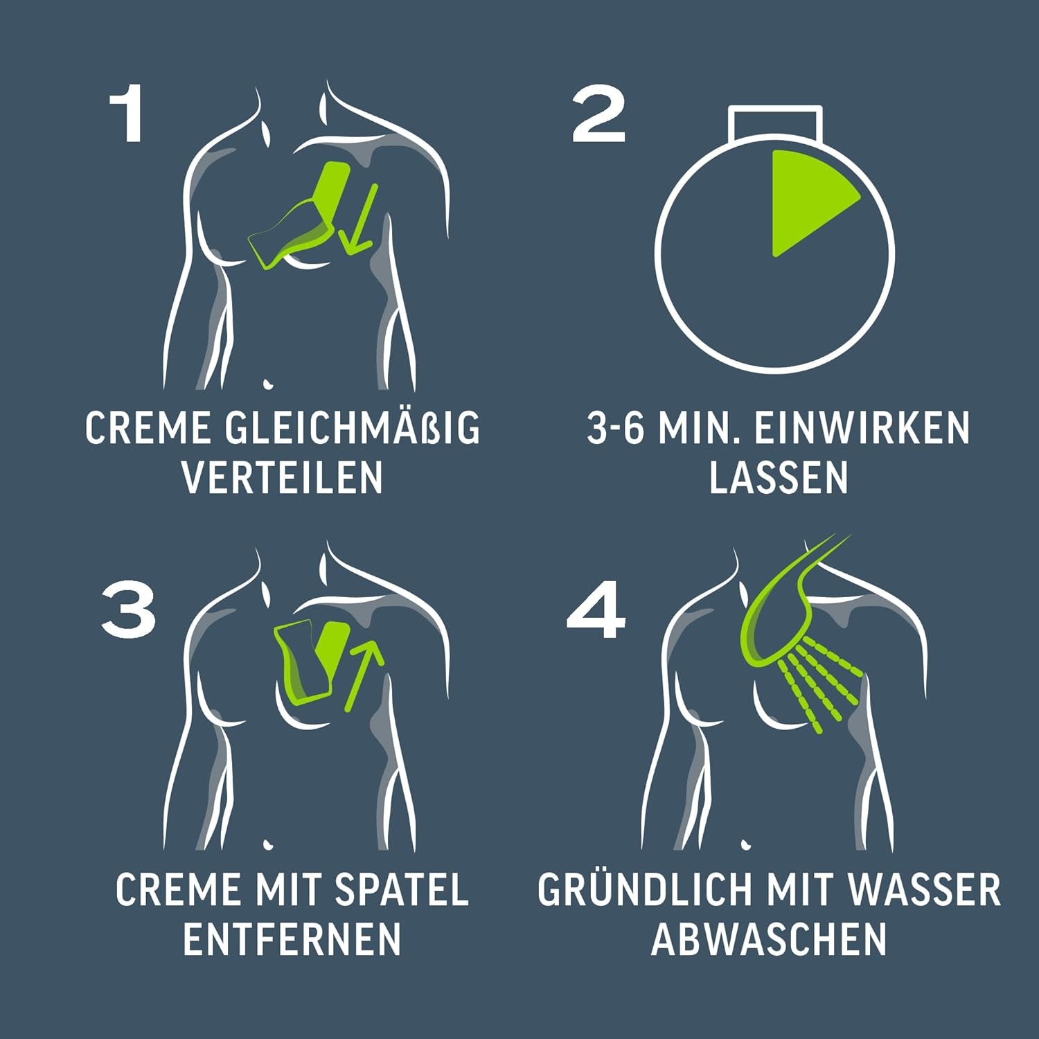 Veet Men Haarentfernungscreme Für Oberkörper & Beine - Enthaarungscreme Für Männer, Haarentfernung in 5-10 Minuten - 4 X 200 Ml Tube & Spatel