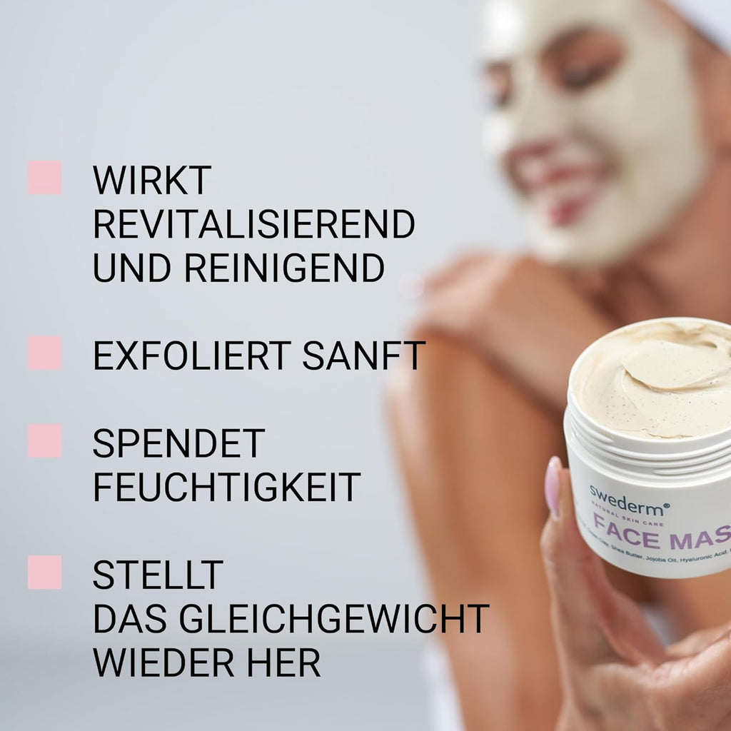Swederm FACE MASK 4In1 Gesichtsmaske Feuchtigkeitspendende Maske Für Gesicht Mit Hyaluronsäure Reinigende Grüne Tonerde-Maske Gesichtspflege Für Trockene Fette Haut Feuchtigkeit Reinigung 100 Ml