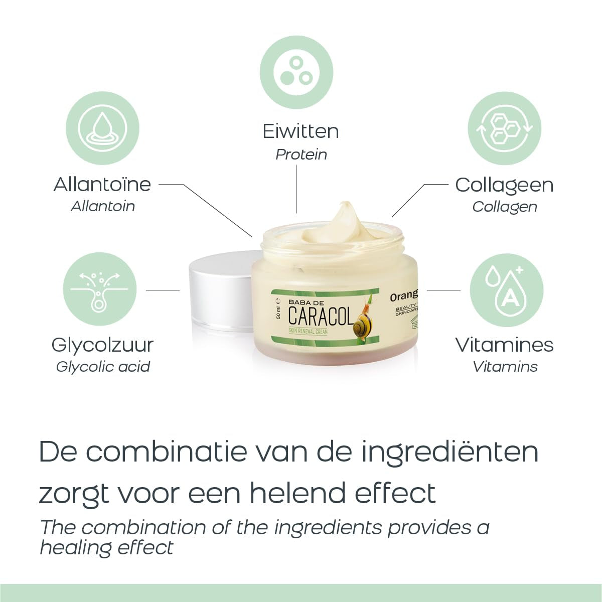 Orange Care Baba De Caracol Gesichtscreme Mit Schneckenschleim, Allantoin, Glykolsäure, Kollagen, Elastin, Schneckencreme - Schneckengel - Heilung & Weniger Akne, Narben, Anti-Aging (1)