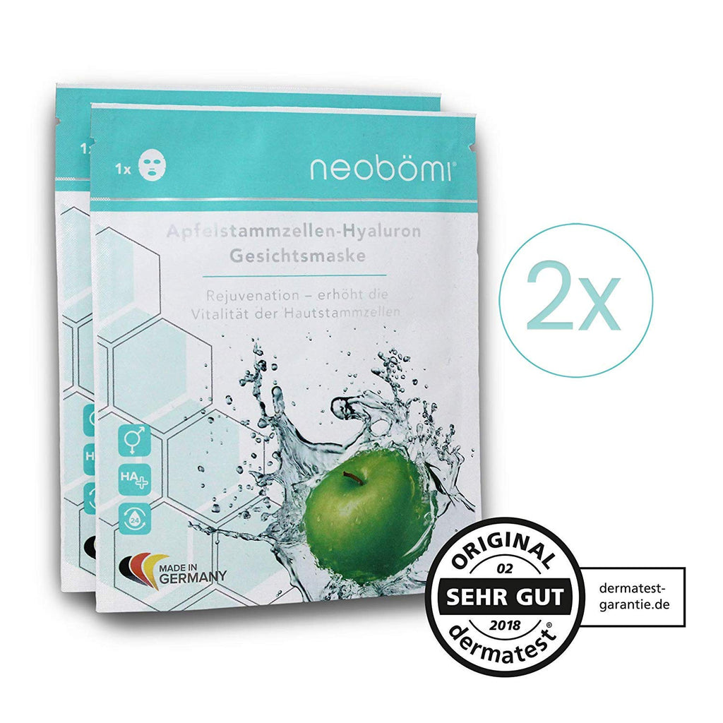 Hyaluron Gesichtsmaske - Hochdosierte Tuchmaske Mit Apfelstammzellen Von Neobömi® - anti Aging Face Mask - Perfekte Age Fit Gesichtspflege - Luxury Beauty - Augenpads Effekt - 2 Stück - Masken Set