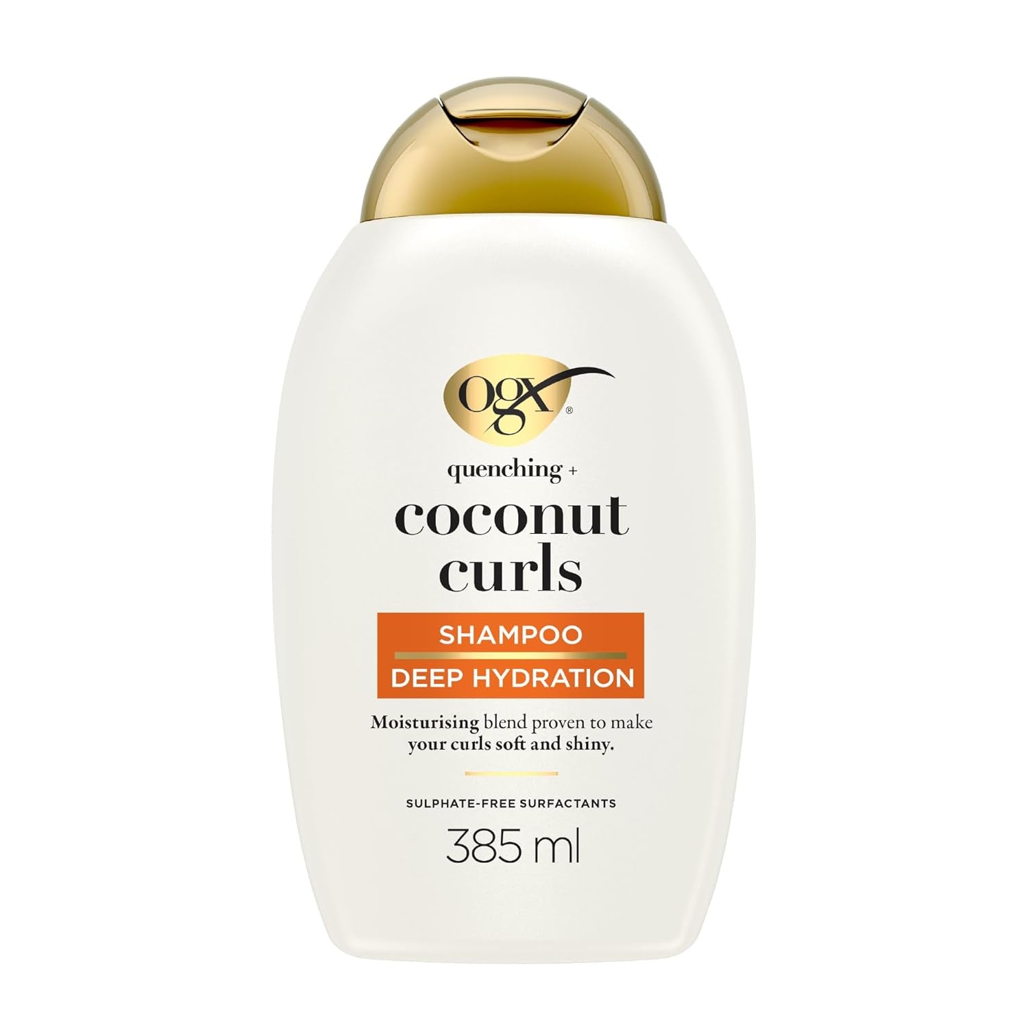 OGX Quenching + Coconut Curls Shampoo, Feuchtigkeitsspendendes Locken Shampoo Mit Kokosöl, Zitronenöl & Honig, Haarpflege Shampoo Ohne Sulfate, Haarshampoo Für Glänzende, Definierte Locken (385 Ml)