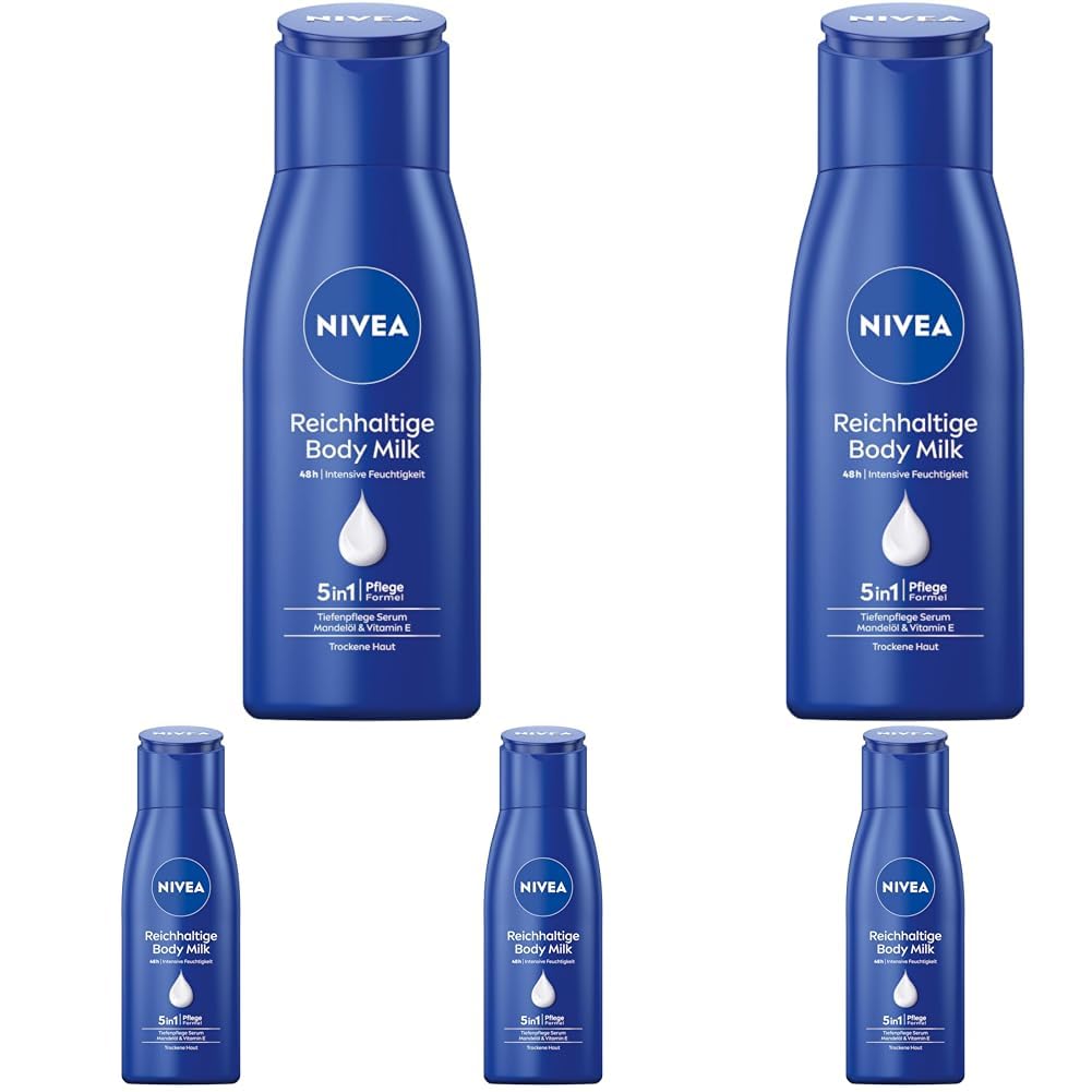 NIVEA Reichhaltige Body Milk, Intensiv Pflegende Körpercreme Mit Purem Hyaluron, Mandelöl Und Tiefenpflege Serum, Lotion Für Trockene Haut (625 Ml)