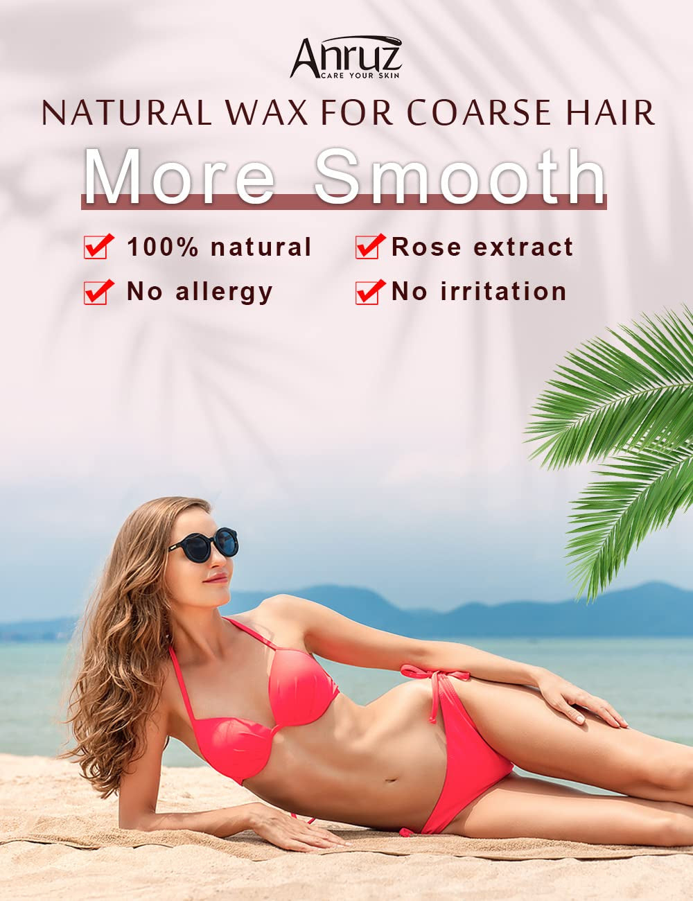 ANRUZ Waxing Perlen Für Empfindliche Haut- 453G Wachsperlen Haarentfernung Mit 10 Applikatoren- Rose Wax Perlen Für Achsel, Brasilianisch, Bikini, Bein Und Grobhaar Zu Hause Wachsen Für Wachswärmer
