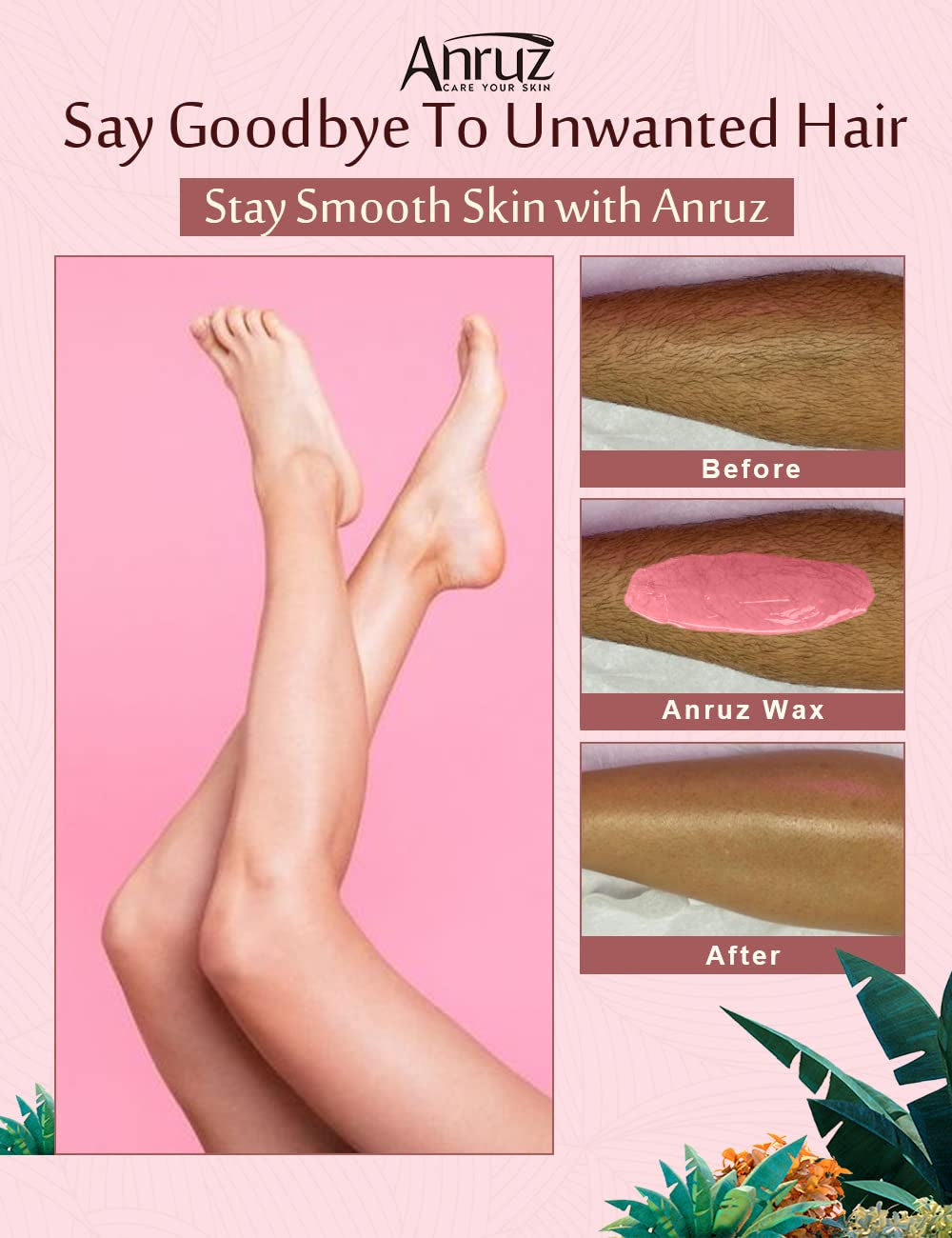 ANRUZ Waxing Perlen Für Empfindliche Haut- 453G Wachsperlen Haarentfernung Mit 10 Applikatoren- Rose Wax Perlen Für Achsel, Brasilianisch, Bikini, Bein Und Grobhaar Zu Hause Wachsen Für Wachswärmer