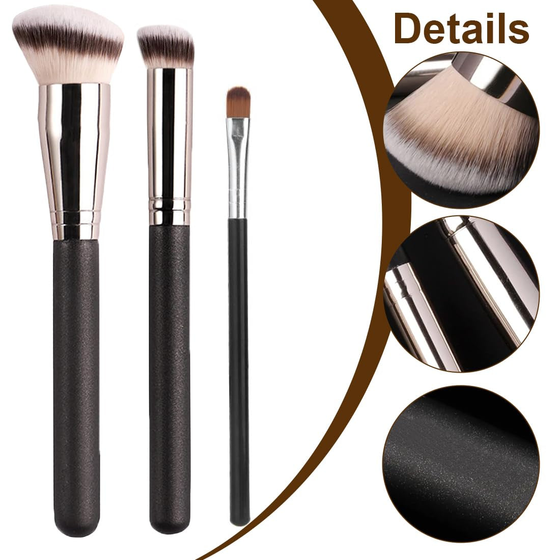 Reccisokz 3 Stück Foundation Pinsel,Flüssiger Concealer Foundation Pinsel,Makeup Pinsel Für Flüssige Foundation Anwendung,Polieren