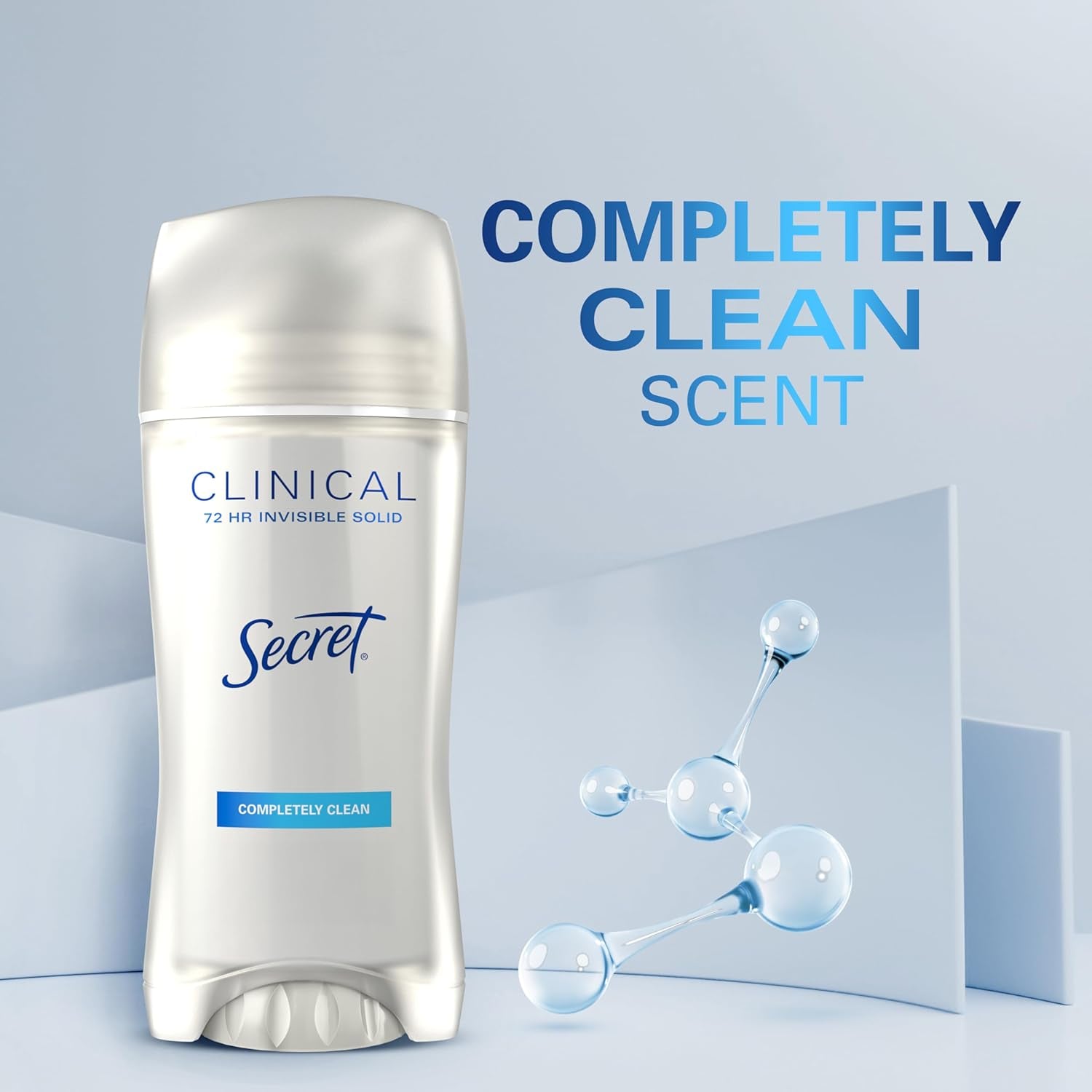 Secret Clinical Strength Deodorant and Antiperspirant for Women, Invisible Solid, Completely Clean, 2.6 Oz.
