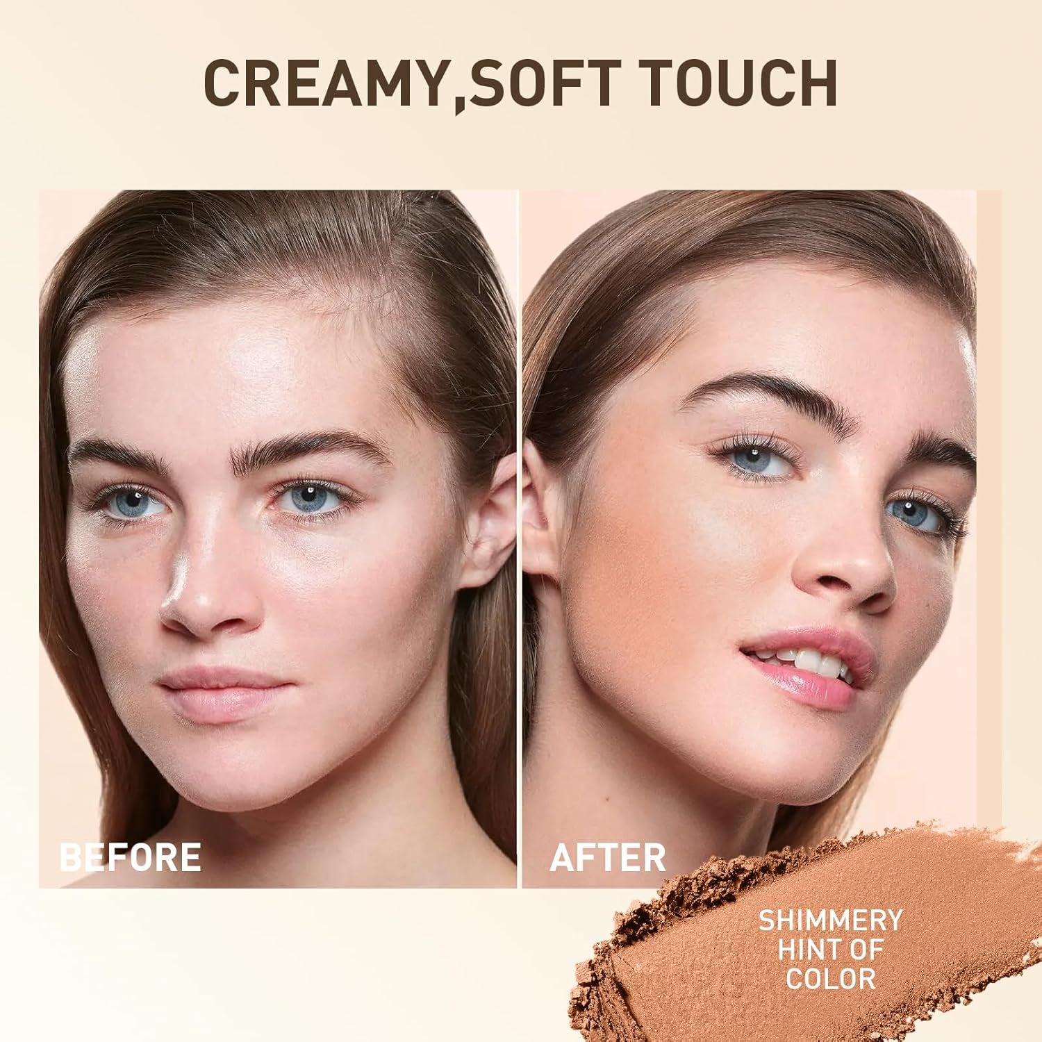 Beauty Searcher Schimmernder Bronzer Puder, Natürliches Sonnengeküsstes Finish, Kontur Highlighter Bronzer Blush Puder, Soft Touch Textur, Vegane Formel Gesichts Makeup Kompakt (Sunset Bronzer)
