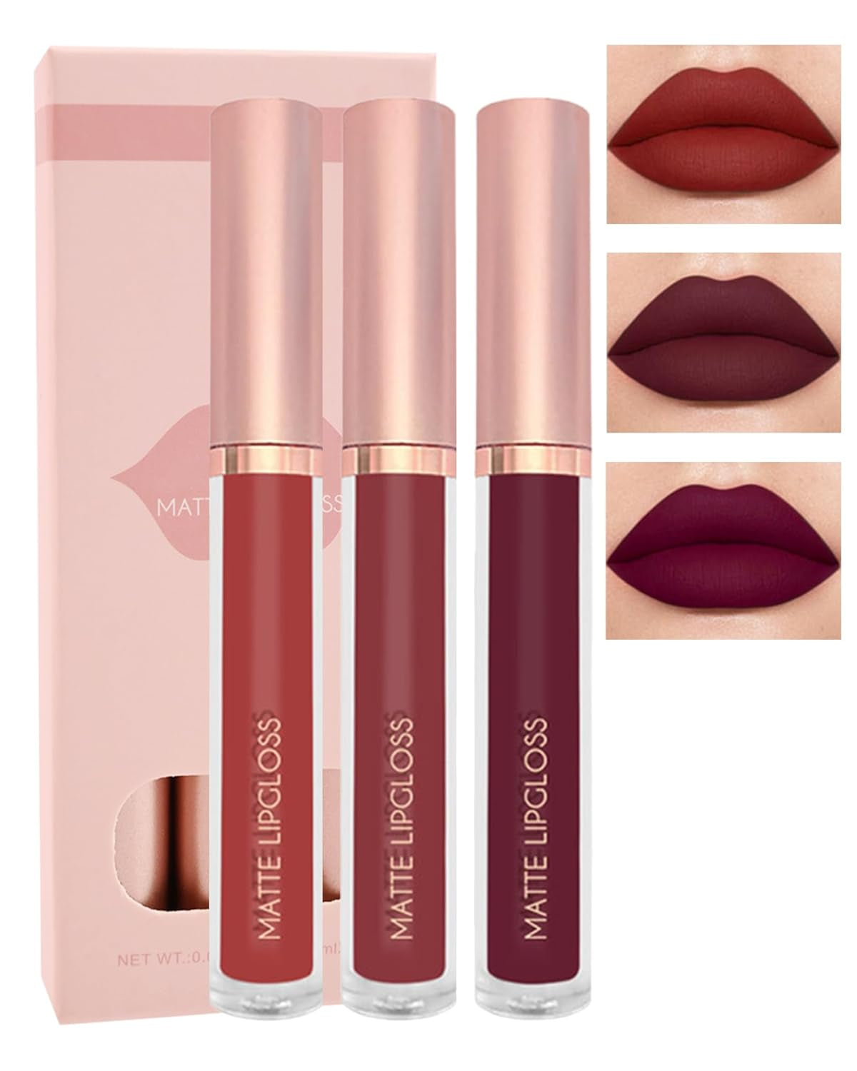Matt Flüssig-Lippenstift-Set-6Pcs Nude Pink Ruby Rot Hochpigmentiert Lipgloss, Wasserfester Antihaftbeschichtung Lip Tint Stain Langanhaltend 24H, Makeup-Set Für Frauen Zum Women'S-Setb