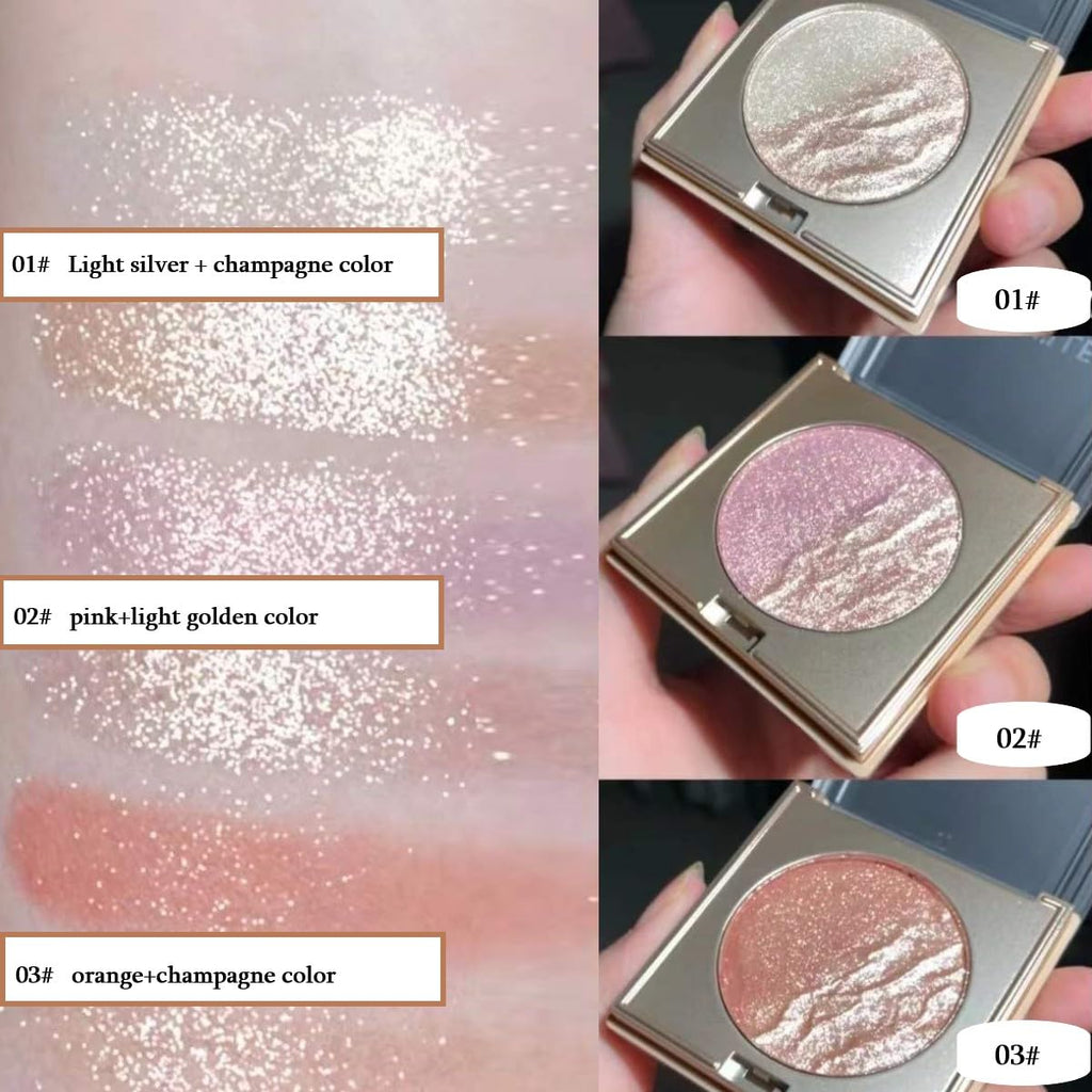 KARLOR 2-In-1 Highlighter Blush Puder, Rosa & Golden Highlighter Blush Palette Make up Highlighter Gesicht Puder Blush Wange Highlighter Nase Hals Glitzer Lidschatten Perlmutt Highlighter Rouge(02)