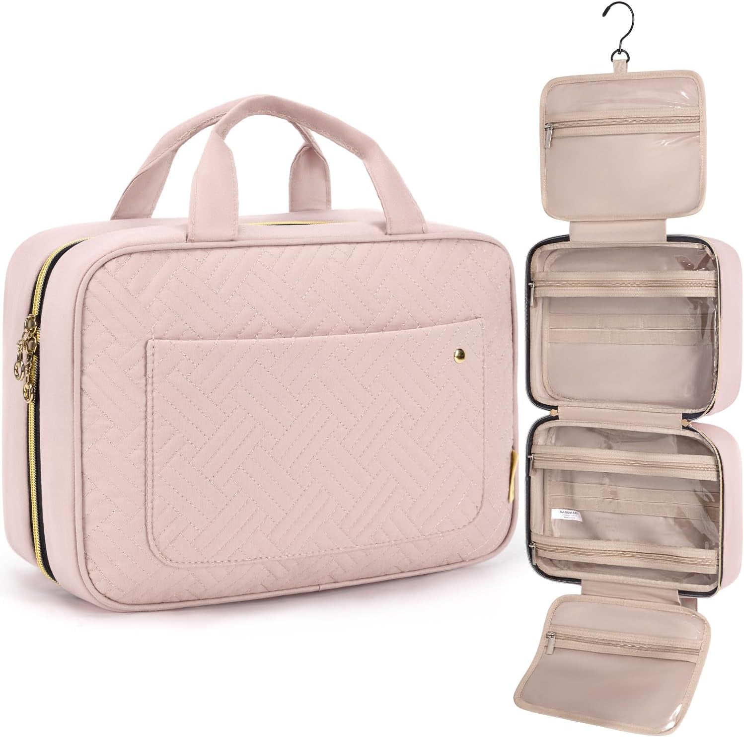 BAGSMART Kulturbeutel Reisetasche Mit Haken Zum Aufhängen, Wasserabweisende Make-Up-Kosmetiktasche Reise-Organizer Für Zubehör, Shampoo, Behälter in Voller Größe, Toilettenartikel
