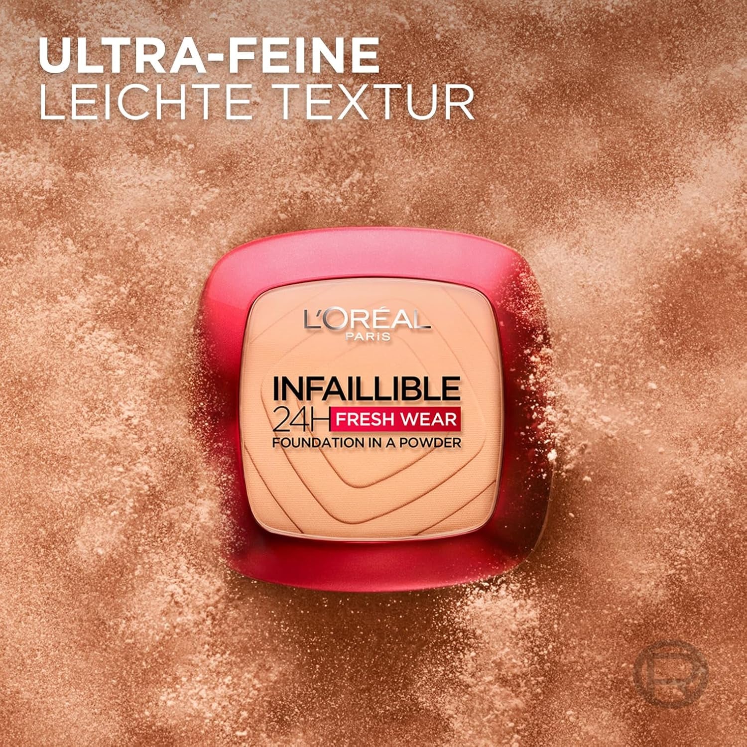 L'Oréal Paris Wasserfestes Puder Make-Up Mit Hoher Deckkraft, Deckendes Kompaktpuder Mit Mattem Finish Und 24H Halt, Infaillible 24H Fresh Wear Foundation Powder, Nr. 180 Rose Sand, 1 X 9 G