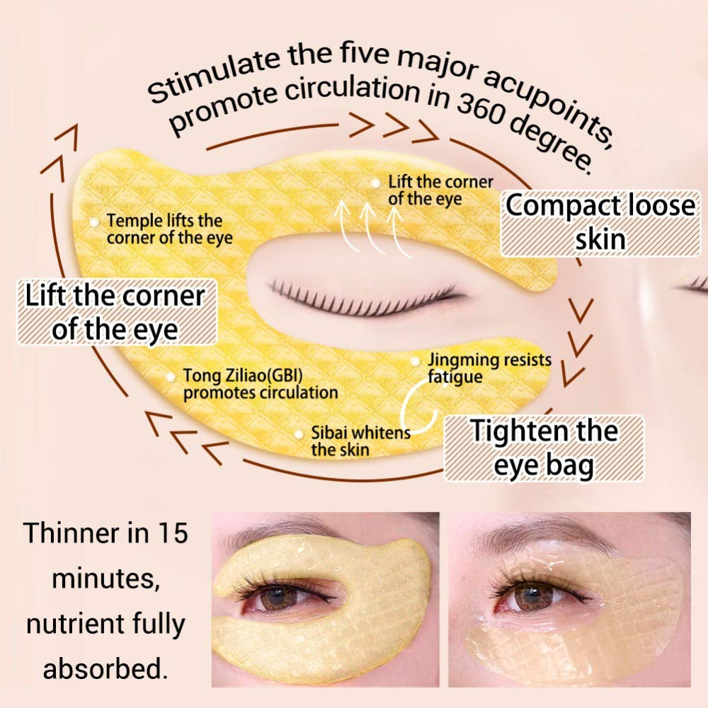 Augenpads, Eye Mask, 24K Gold Eye Patches, anti Aging Augenpads Mit Hyaluron Augenpflege, Kollagen Augenmaske Feuchtigkeit Spendende, Entfernen Taschen, Dunkle Kreise & Puffiness-5Pairs