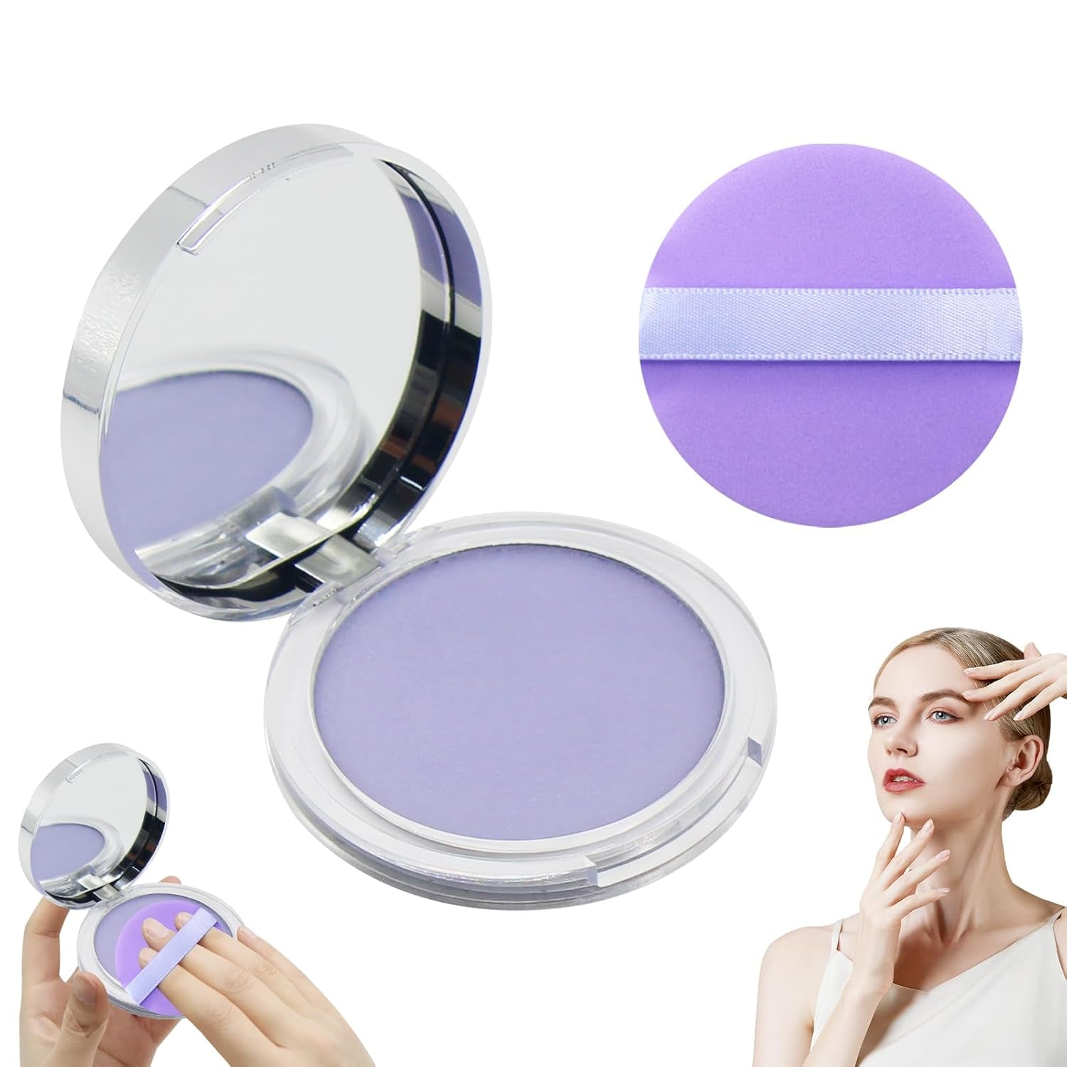 Horuili® Ölkontrollierendes Gesichtspuder, Oil Control Face Pressed Powder, Wasserfestes Mattes Gesichtspuder, Gelee-Gesichtsfixierpuder, Leichte, Mattes, Langanhaltendes, Ölkontrolle (Blau, Blau)