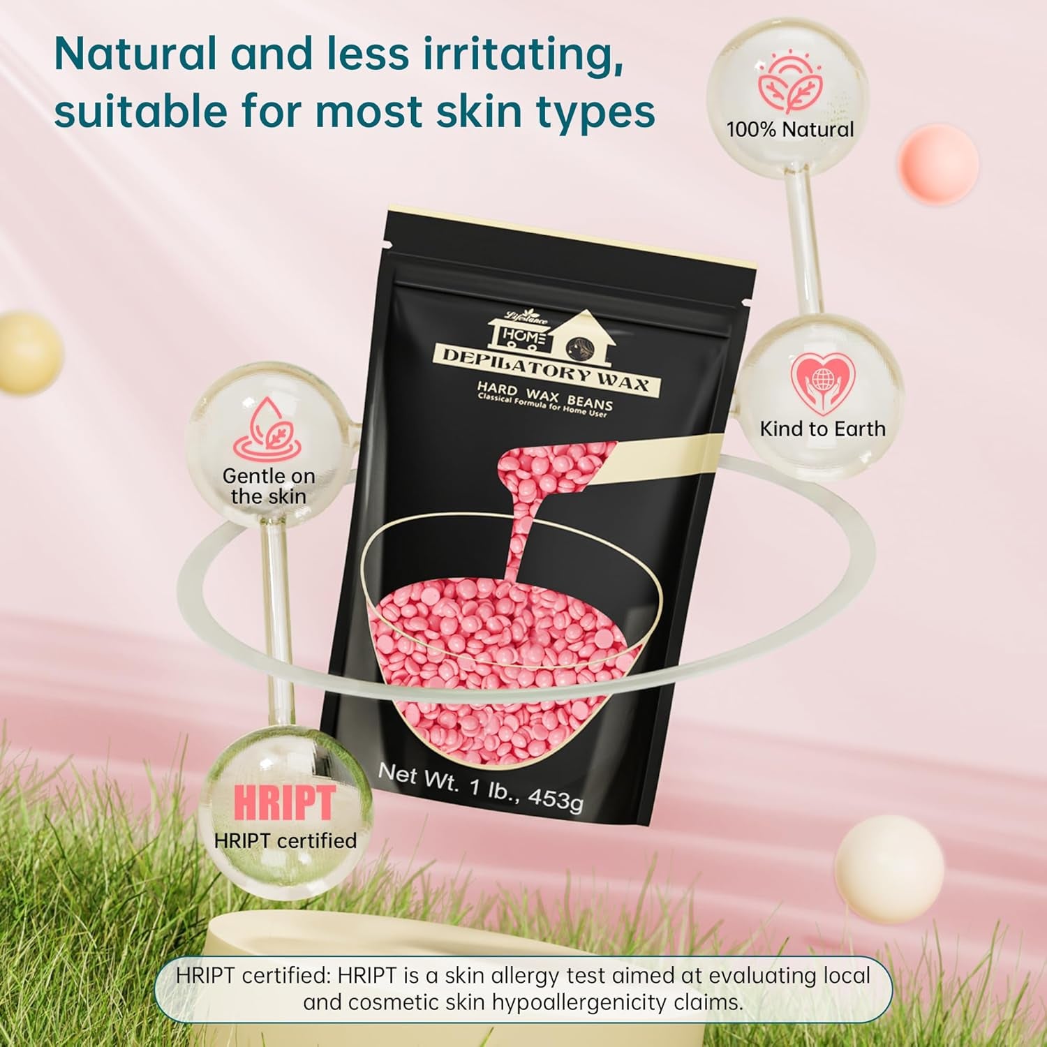 Lifestance 450G Waxing Perlen Formuliert Für Anfänger, Wachsperlen Mit 10 Holzspatel Für Enthaarung, Rose Wachs Haarentfernung Perlen Für Für Feines Haar,Gesicht,Augenbraue,Arme,Finger Und Zehe