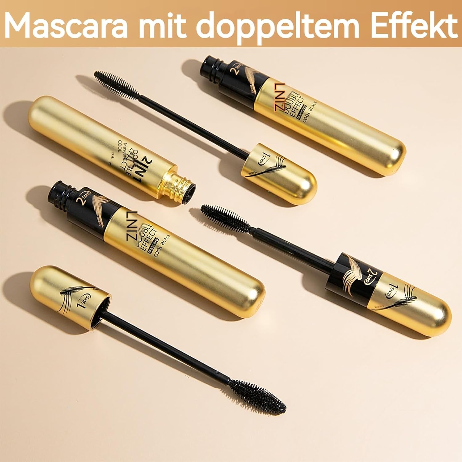 Jeffbaubl+Hellokiss Wimperntusche Wasserfest Schwarz, 2 in 1 4D Seidenfaser Wimperntusche, Langlebig Dicke Wimpern Mascara, Wischfest Und Nicht Verklumpend Für Augen Make Up