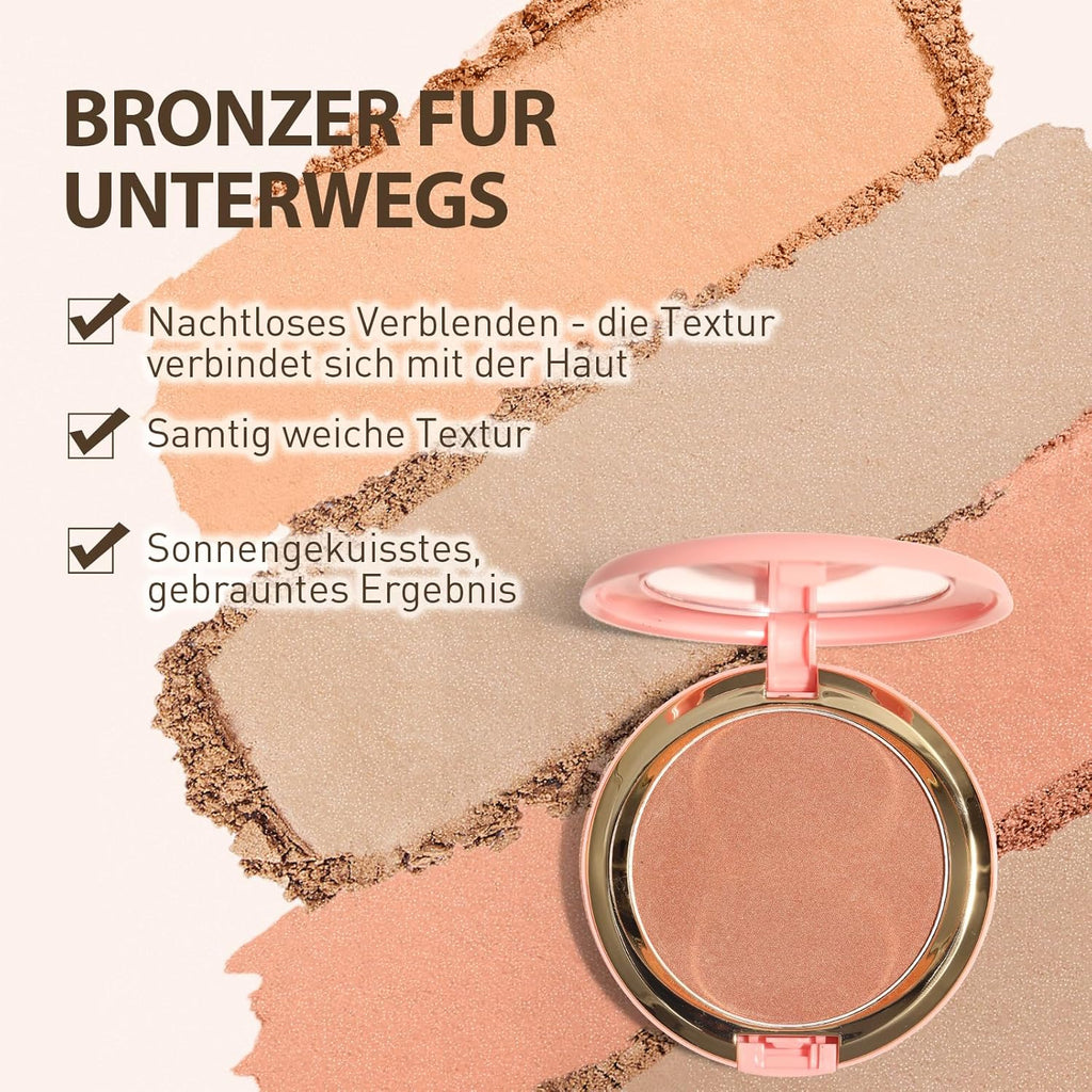 Beauty Searcher Schimmernder Bronzer Puder, Natürliches Sonnengeküsstes Finish, Kontur Highlighter Bronzer Blush Puder, Soft Touch Textur, Vegane Formel Gesichts Makeup Kompakt (Sunset Bronzer)