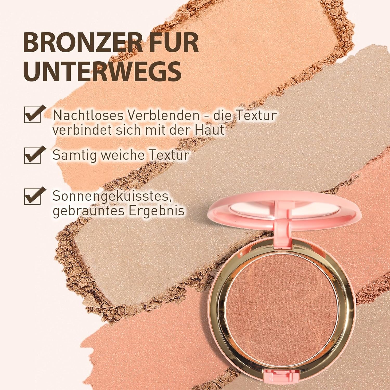 Beauty Searcher Schimmernder Bronzer Puder, Natürliches Sonnengeküsstes Finish, Kontur Highlighter Bronzer Blush Puder, Soft Touch Textur, Vegane Formel Gesichts Makeup Kompakt (Sunset Bronzer)