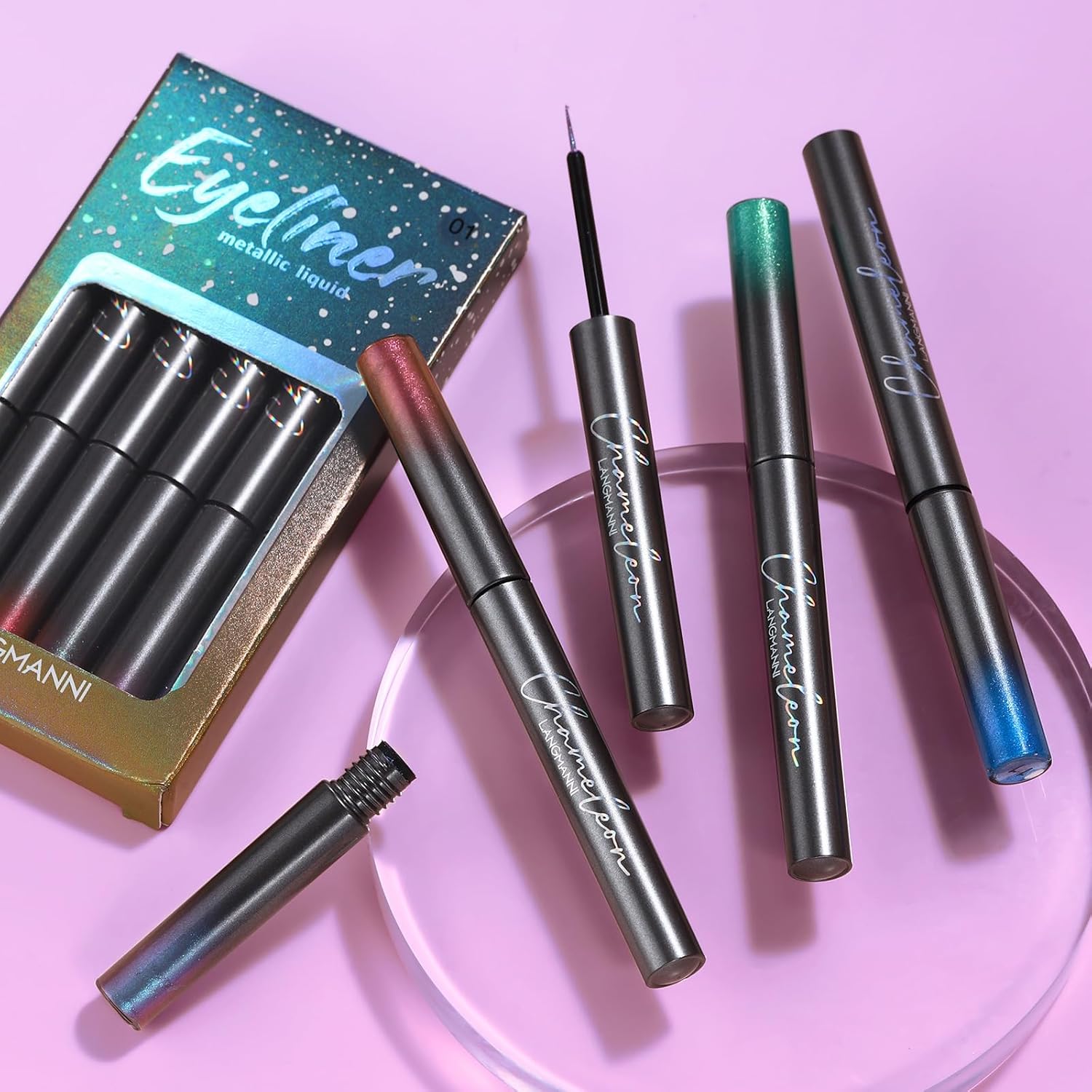CHSEEO Liquid Glitter Eyeliner Set, 6 Colors Langanhaltend Pigmentiert Wasserfester Flüssiger Metallic Shimmer Lidschattenstift Flüssigkeit Eyeliner Pen, Augen Makeup Set Gift for Women Frauen - A