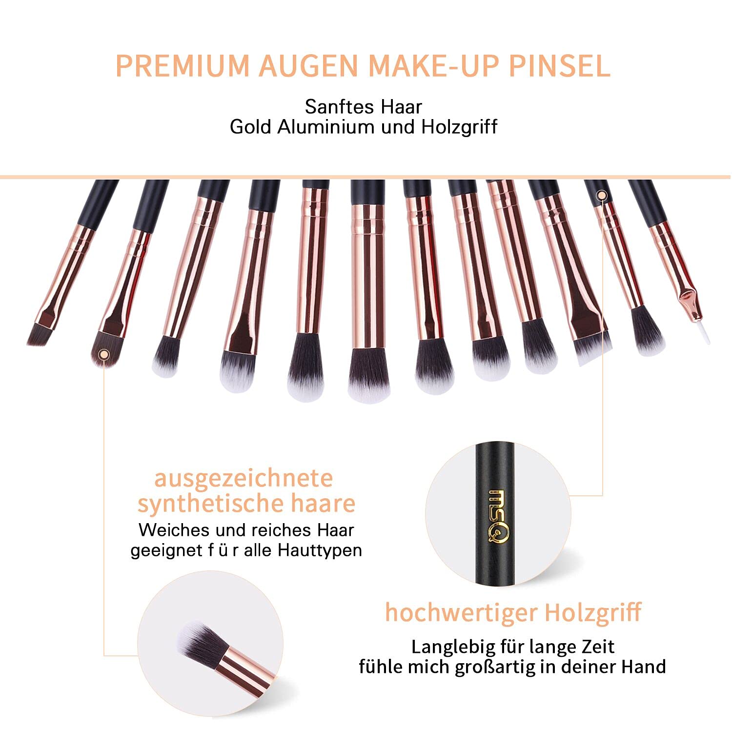 MSQ 12Pcs Augen Make-Up Pinsel Rauchig Lidschatten-Kontur-Kit Weich Haare Für Lidschatten, Augenbraue, Eyeliner, Blending, Am Besten Für Weihnachtsgeschenke - Rose Gold
