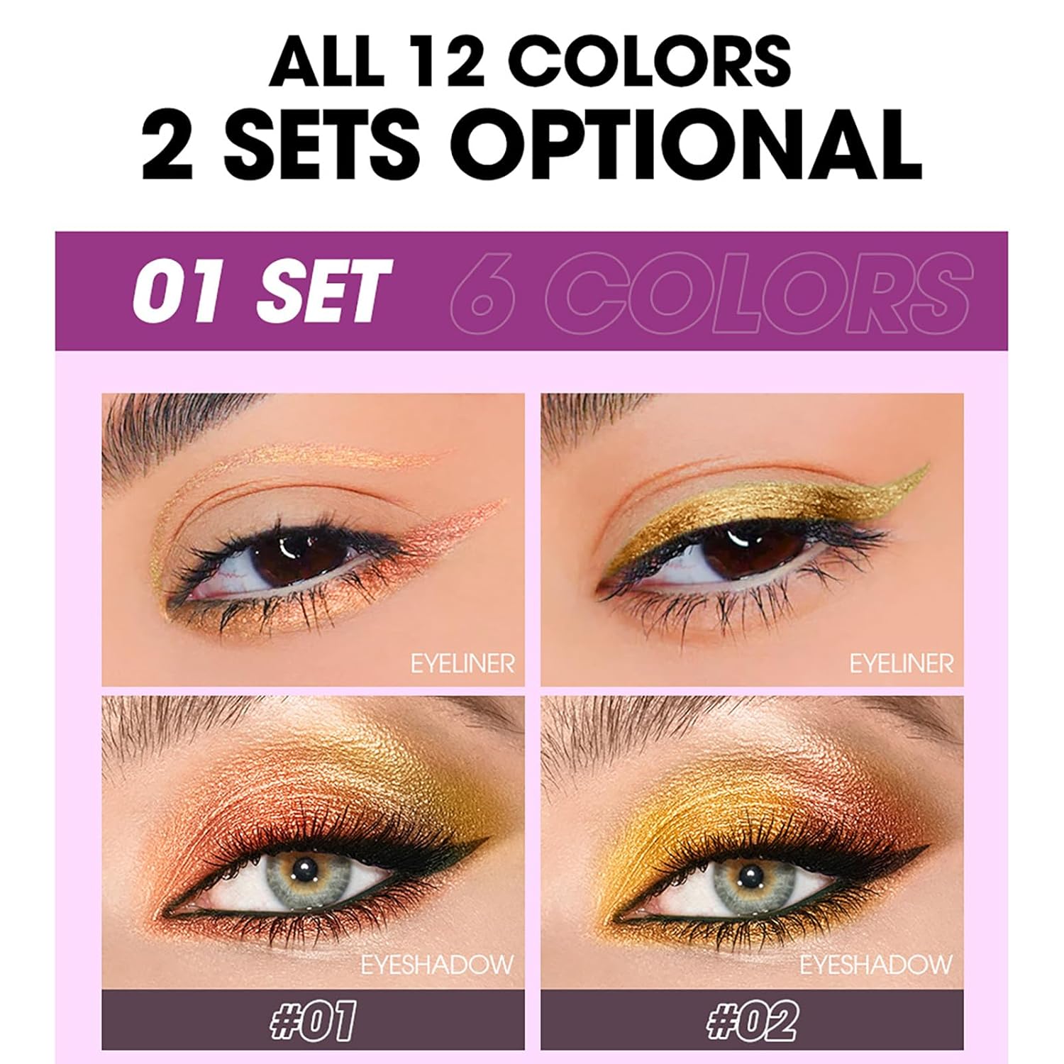 CHSEEO Liquid Glitter Eyeliner Set, 6 Colors Langanhaltend Pigmentiert Wasserfester Flüssiger Metallic Shimmer Lidschattenstift Flüssigkeit Eyeliner Pen, Augen Makeup Set Gift for Women Frauen - A