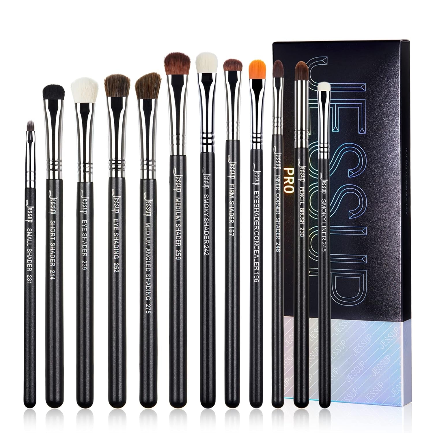 Jessup Abgewinkeltes Eyeliner Pinsel Set, 3-Teilig Pro Precision Eyelinerpinsel Fein Geflügelte Ultradünne Schräge Gel Makeup Pinsel Für Flüssigen Eyeliner Schwarz T345