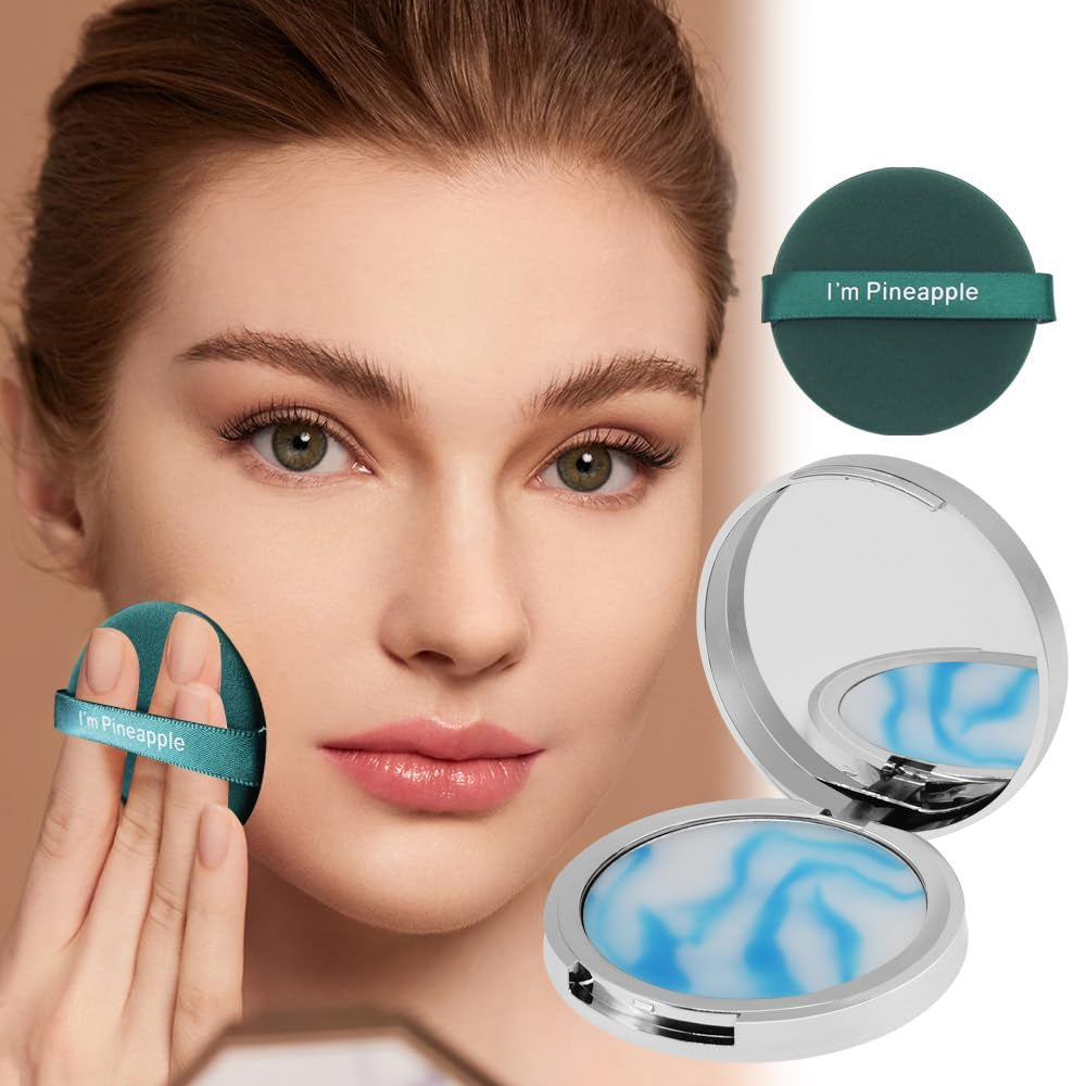 Horuili® Ölkontrollierendes Gesichtspuder, Oil Control Face Pressed Powder, Wasserfestes Mattes Gesichtspuder, Gelee-Gesichtsfixierpuder, Leichte, Mattes, Langanhaltendes, Ölkontrolle (Blau, Blau)