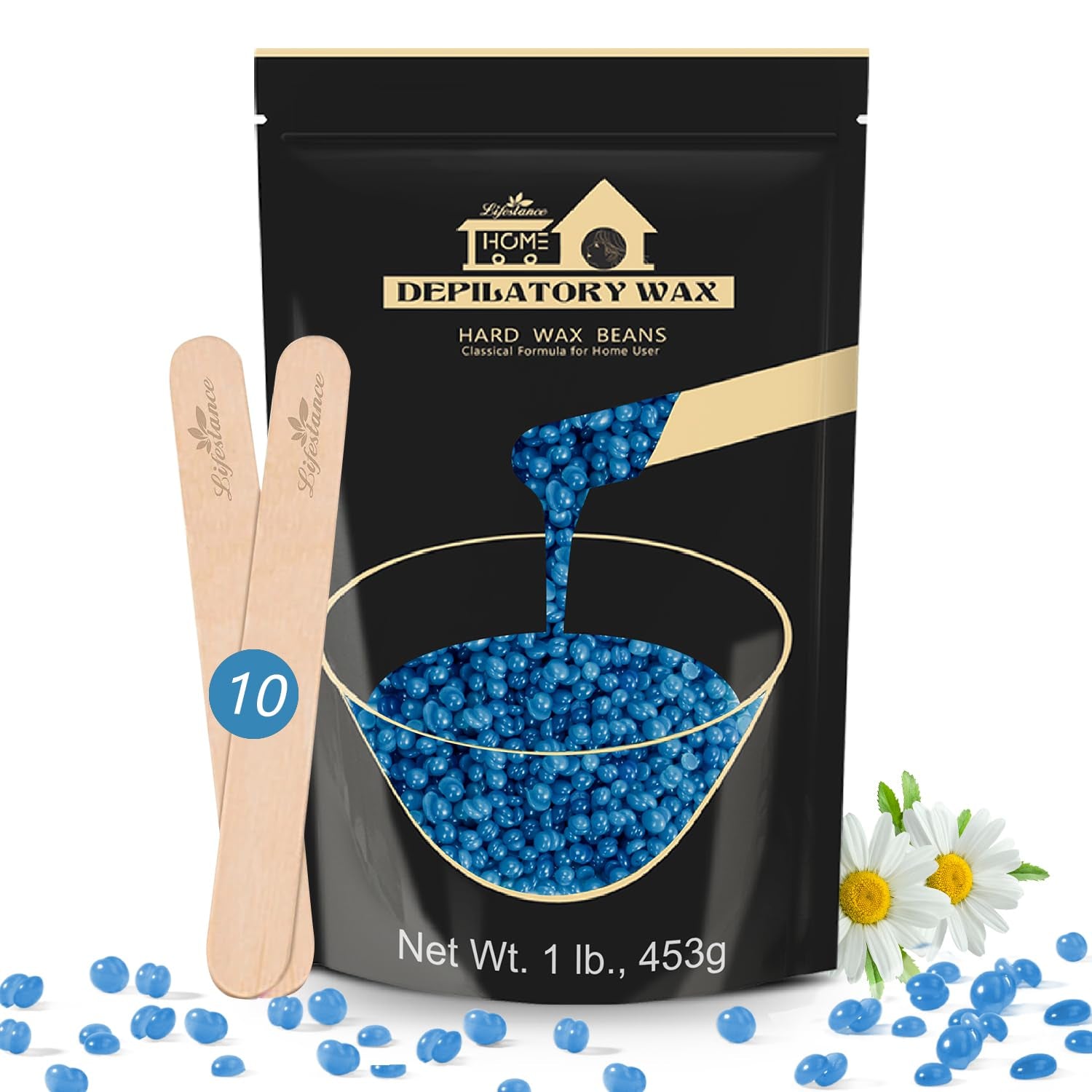 Lifestance 450G Waxing Perlen Formuliert Für Anfänger, Wachsperlen Mit 10 Holzspatel Für Enthaarung, Rose Wachs Haarentfernung Perlen Für Für Feines Haar,Gesicht,Augenbraue,Arme,Finger Und Zehe