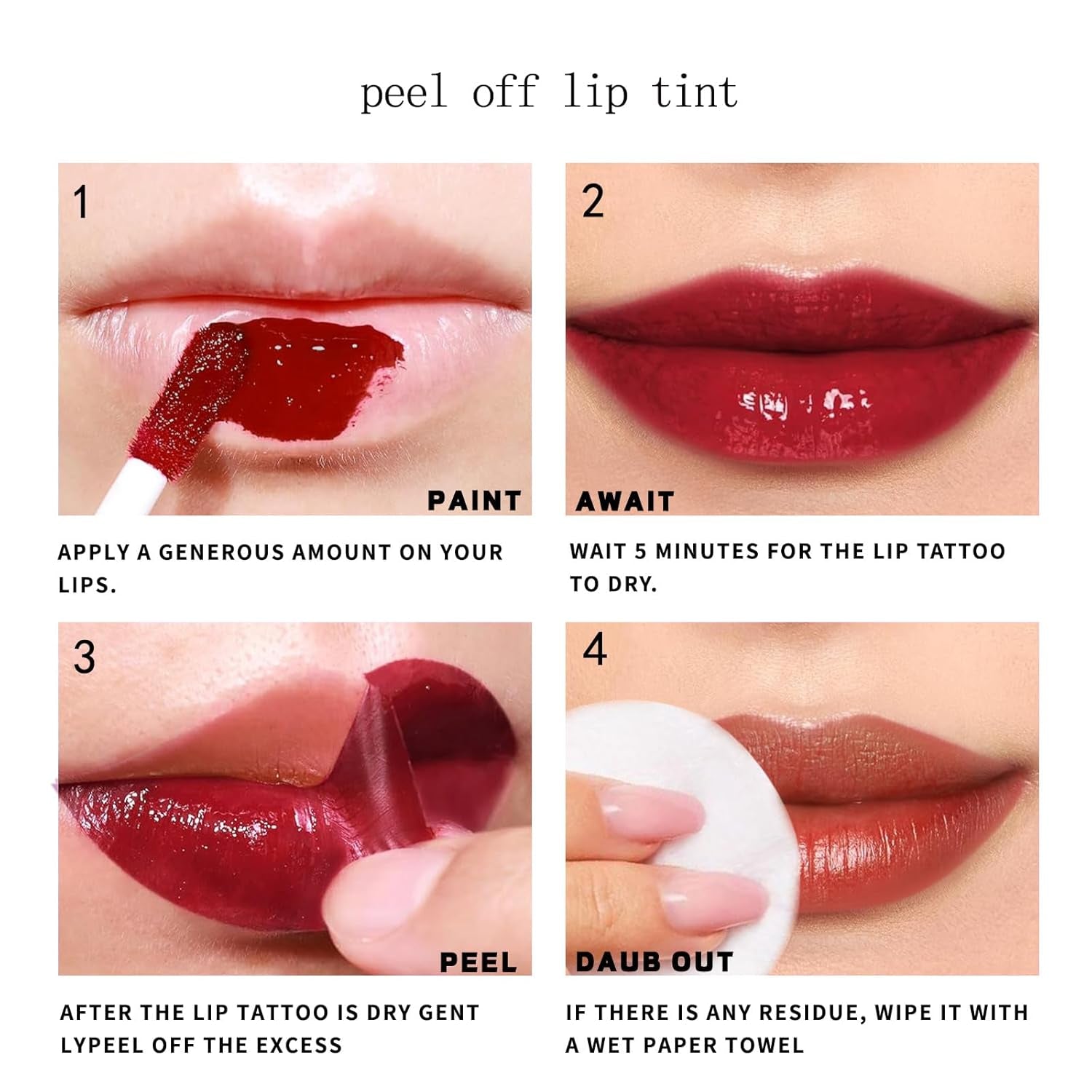 Peel off Liquid Lipstick Set, Easy Peel & Reveal Lip Stain, Waterproof Long Lasting Peel off Mask Lip Gloss, Lips Tattoo Makeup Beauty (Color, Set B)