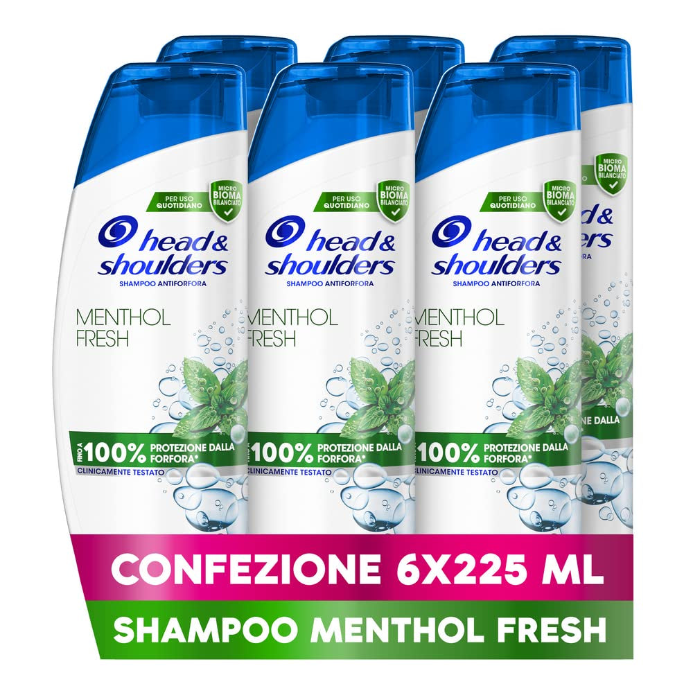 Head & Shoulders Menthol Fresh Anti-Schuppen Shampoo Für Fettiges Haar, Bis Schuppen Für Haut, Klinisch Bewiesen, 225 Ml X6