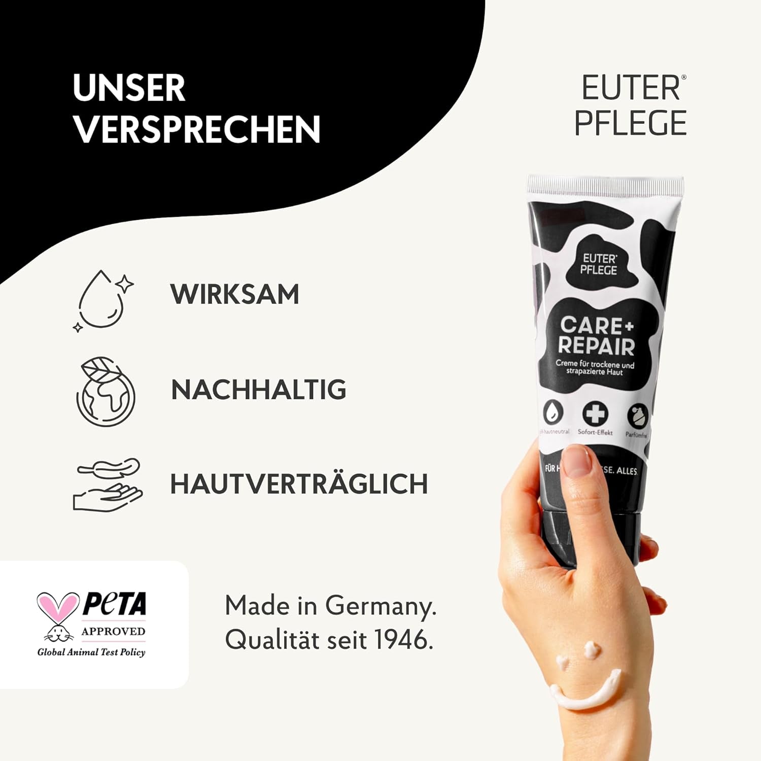 EUTERPFLEGE Care + Repair Creme, 200Ml, Intensive Pflege Für Trockene Haut, Feuchtigkeitscreme Für Hand Und Körper, Parfümfrei, Allergiker Geeignet