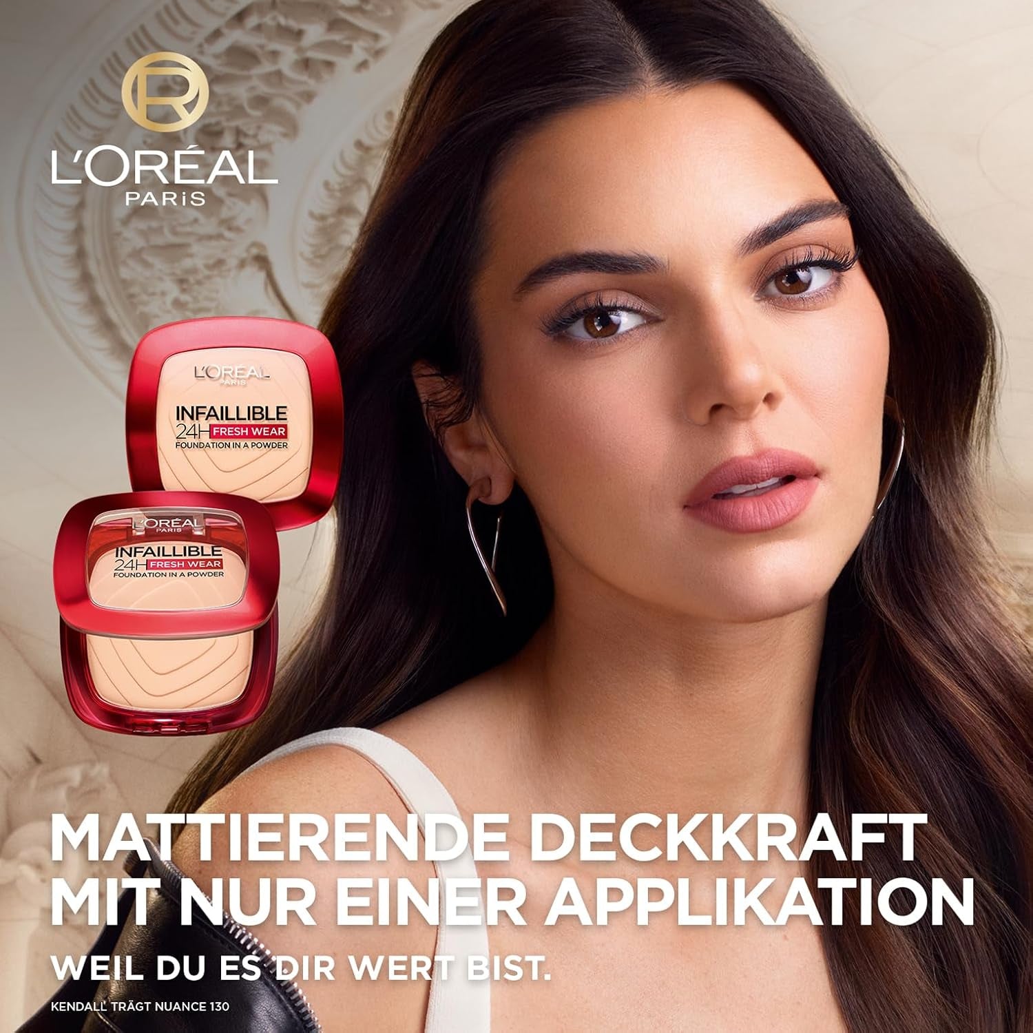 L'Oréal Paris Wasserfestes Puder Make-Up Mit Hoher Deckkraft, Deckendes Kompaktpuder Mit Mattem Finish Und 24H Halt, Infaillible 24H Fresh Wear Foundation Powder, Nr. 180 Rose Sand, 1 X 9 G