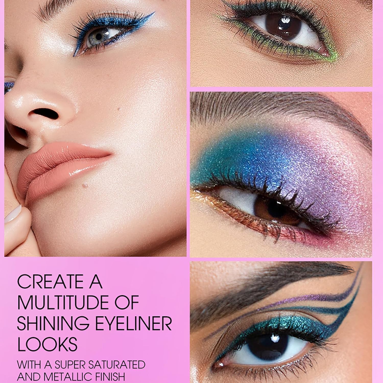 CHSEEO Liquid Glitter Eyeliner Set, 6 Colors Langanhaltend Pigmentiert Wasserfester Flüssiger Metallic Shimmer Lidschattenstift Flüssigkeit Eyeliner Pen, Augen Makeup Set Gift for Women Frauen - A