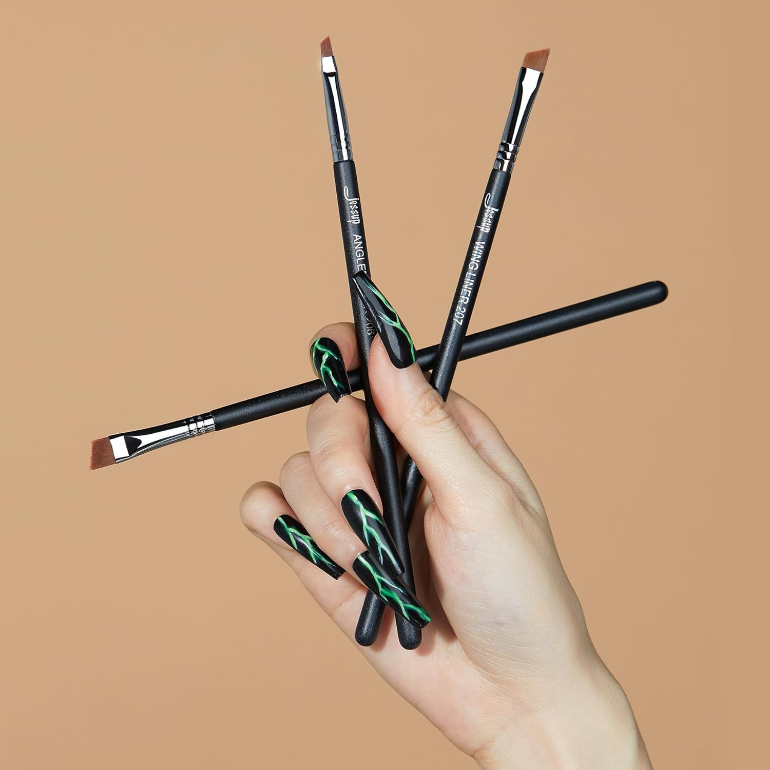 Jessup Abgewinkeltes Eyeliner Pinsel Set, 3-Teilig Pro Precision Eyelinerpinsel Fein Geflügelte Ultradünne Schräge Gel Makeup Pinsel Für Flüssigen Eyeliner Schwarz T345