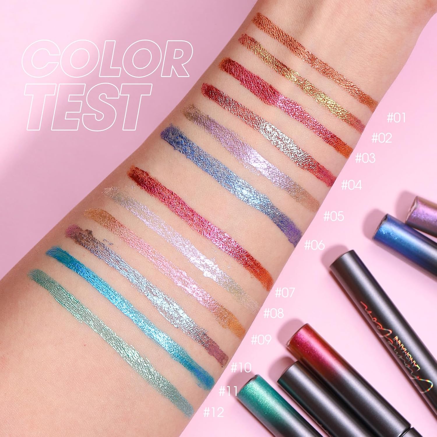 CHSEEO Liquid Glitter Eyeliner Set, 6 Colors Langanhaltend Pigmentiert Wasserfester Flüssiger Metallic Shimmer Lidschattenstift Flüssigkeit Eyeliner Pen, Augen Makeup Set Gift for Women Frauen - A