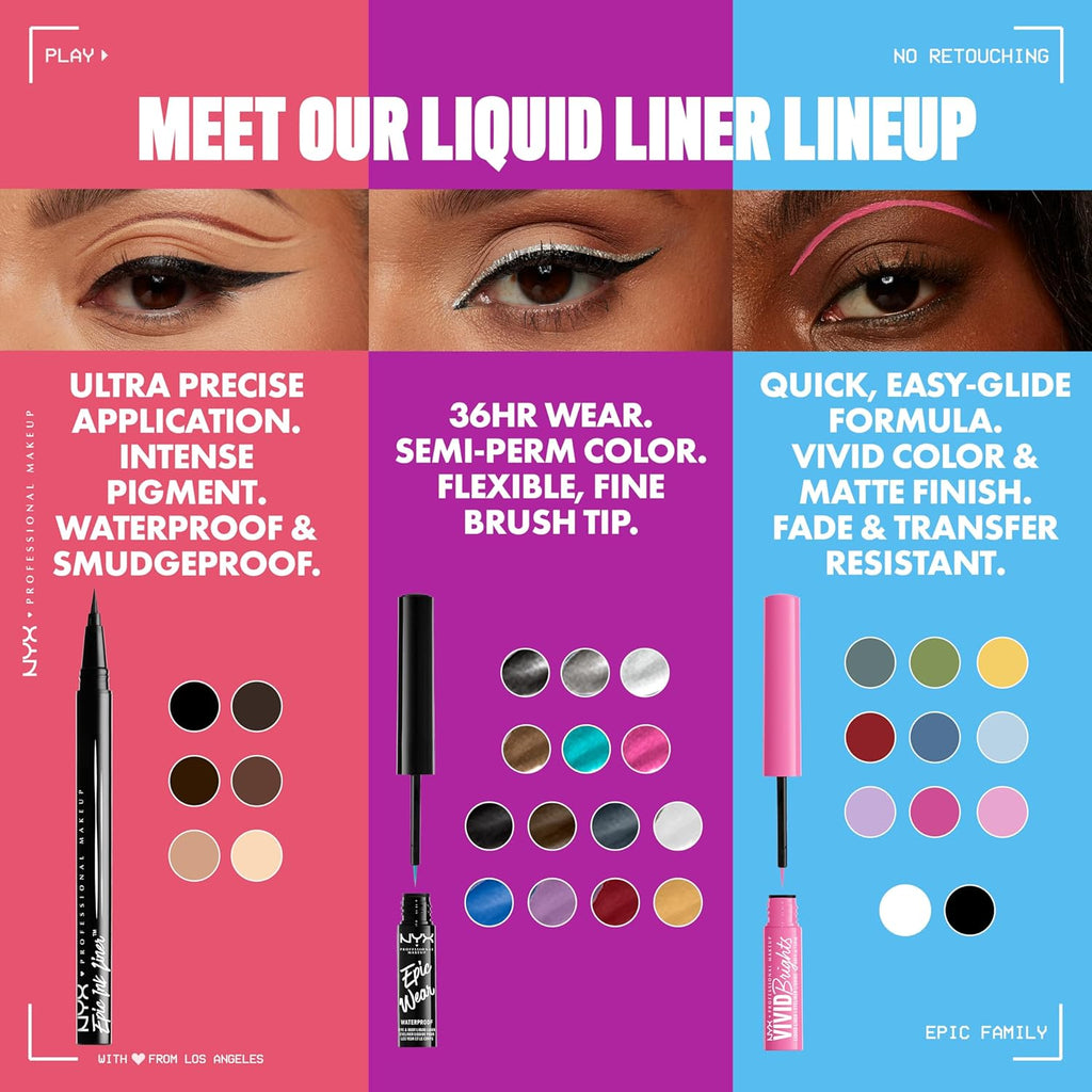 NYX PROFESSIONAL MAKEUP Epic Ink Liner, Wasserfester Flüssiger Eyeliner, Schwarz (2 Stück), Vegane Formel