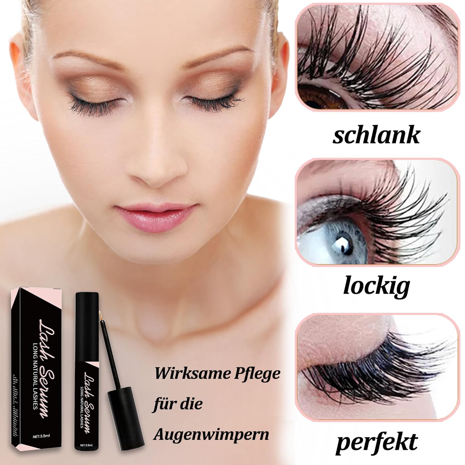 Wimpernserum Ohne Hormone Natürliches Lash Serum Wimpernwachstumsserum Für Intensiv Lange & Dichte Wimpern Schnelleres Wimpernwachstum Pflegendes Vollere Und Längere Wimpern (1 Stück Schwarz)