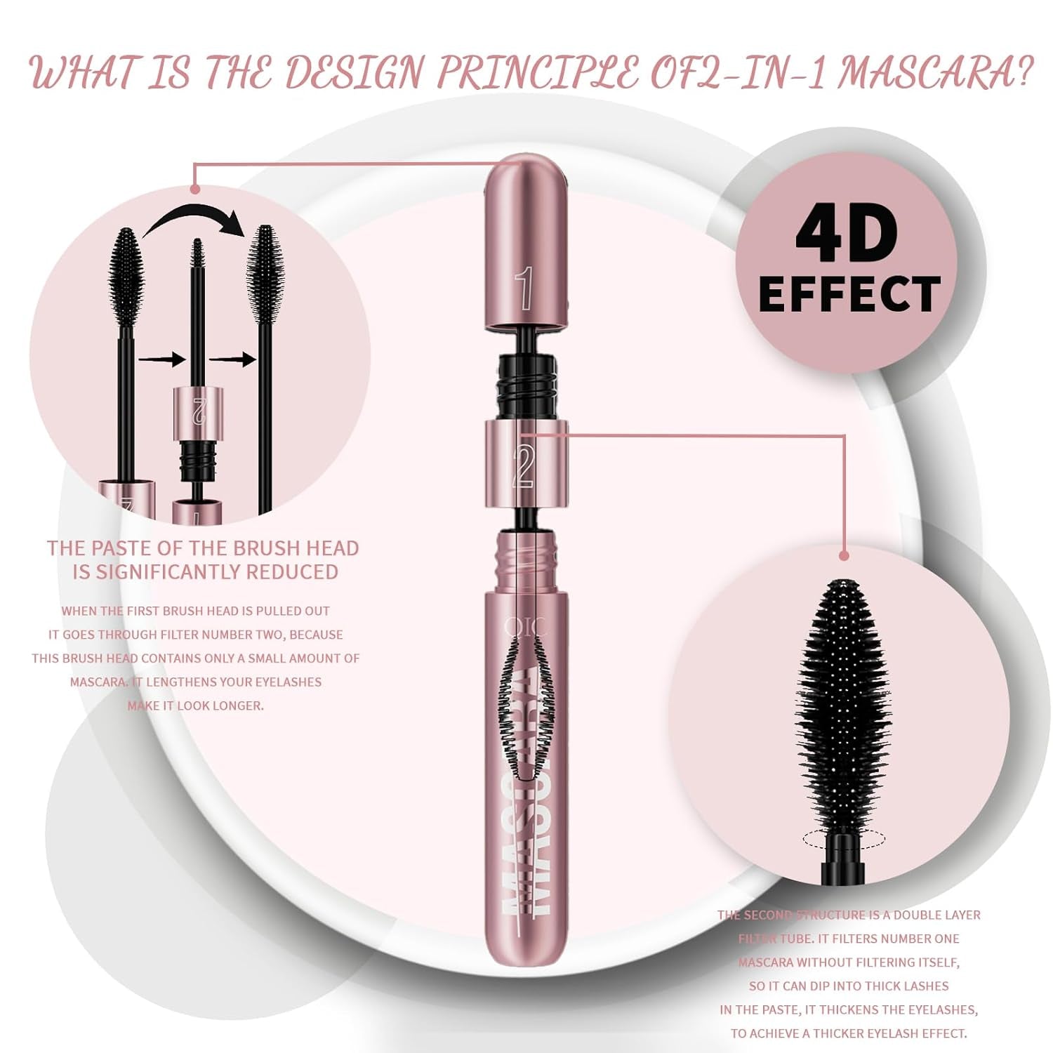 Xixiran Mascara, 2 in 1 Wasserfeste Wimperntusche, Wimpern Wimperntusche Long Thick & Voluminous Lash Mascara, Wasserfeste Wimperntusche Für Empfindliche Augen, Kreieren Sie Wunderschöne Augen
