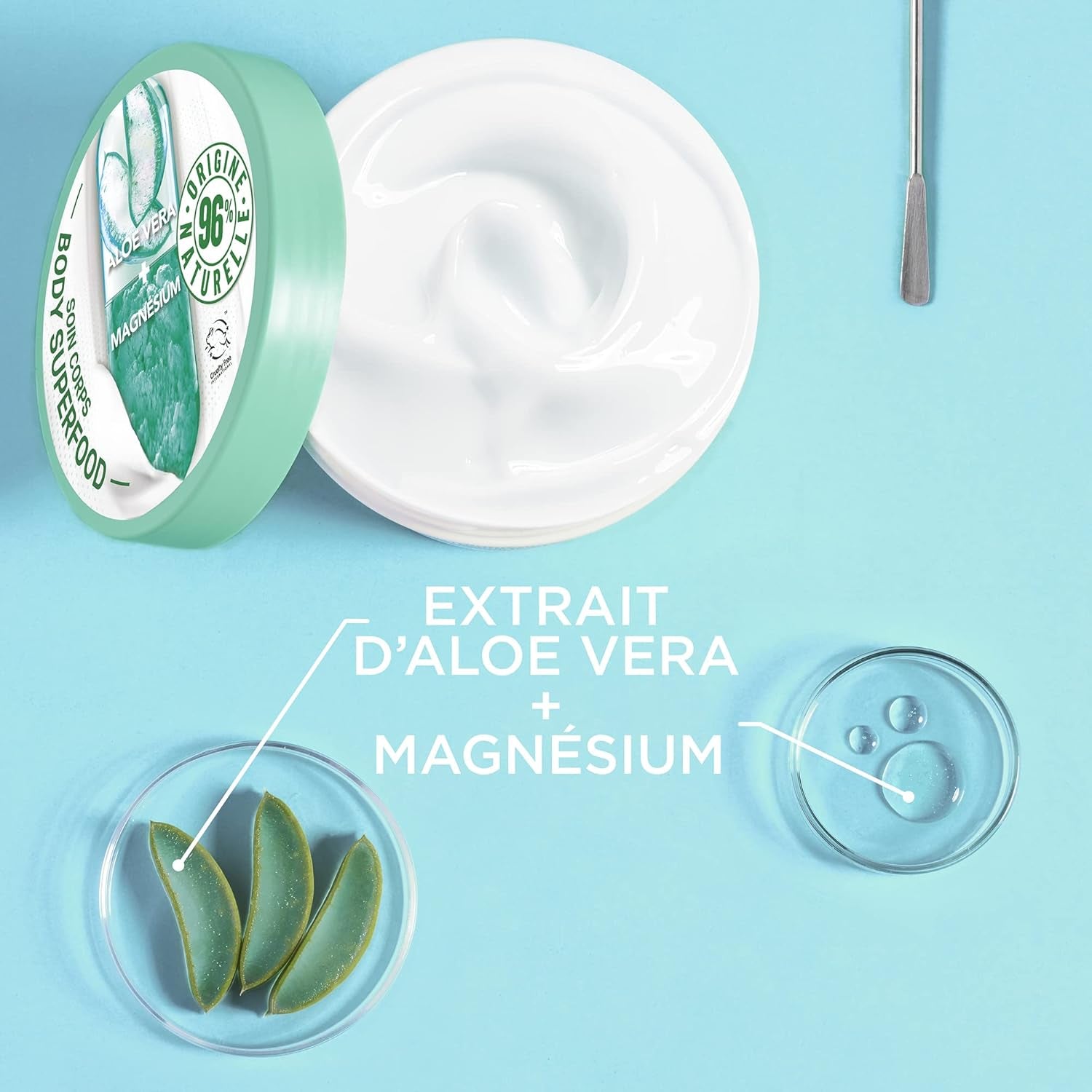 Garnier - Body Superfood - Beruhigende Körperpflegecreme - 48H Flüssigkeitszufuhr - Vegane Und Zu 96% Natürliche Formel - Mit Aloe Vera Und Magnesium - Für Normale Bis Trockene Haut - 380 Ml
