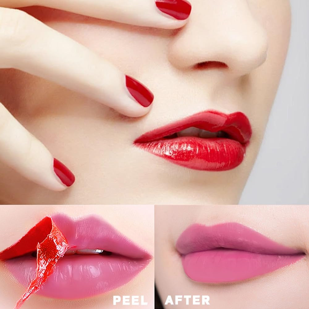 Peel off Liquid Lipstick Set, Easy Peel & Reveal Lip Stain, Waterproof Long Lasting Peel off Mask Lip Gloss, Lips Tattoo Makeup Beauty (Color, Set B)