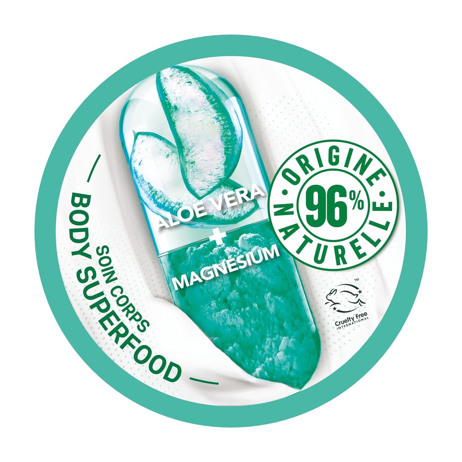 Garnier - Body Superfood - Beruhigende Körperpflegecreme - 48H Flüssigkeitszufuhr - Vegane Und Zu 96% Natürliche Formel - Mit Aloe Vera Und Magnesium - Für Normale Bis Trockene Haut - 380 Ml